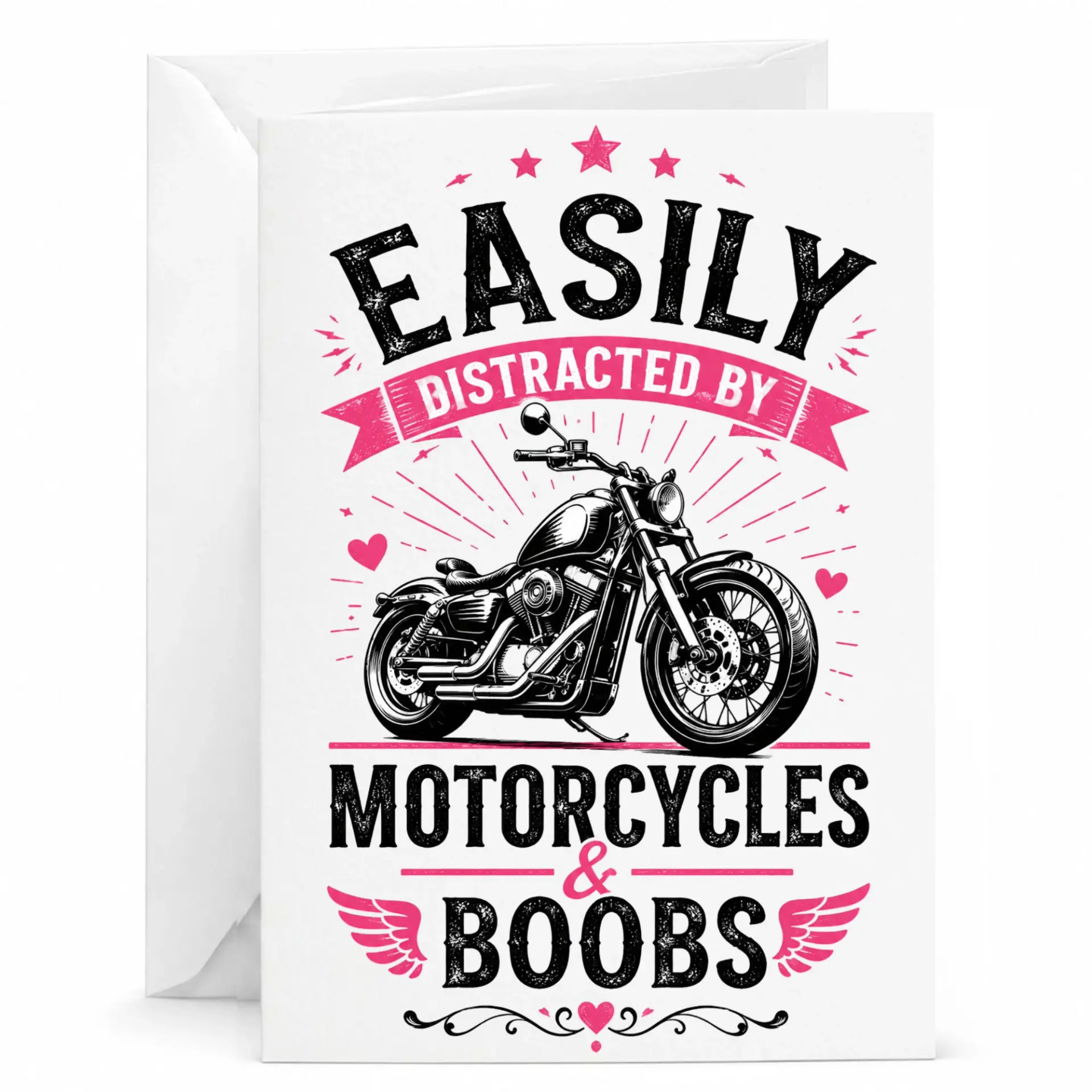 Funny Greeting Card Easily Distracted by Motorcycles and Boobs Humor for Him Birthday Anniversary Gift