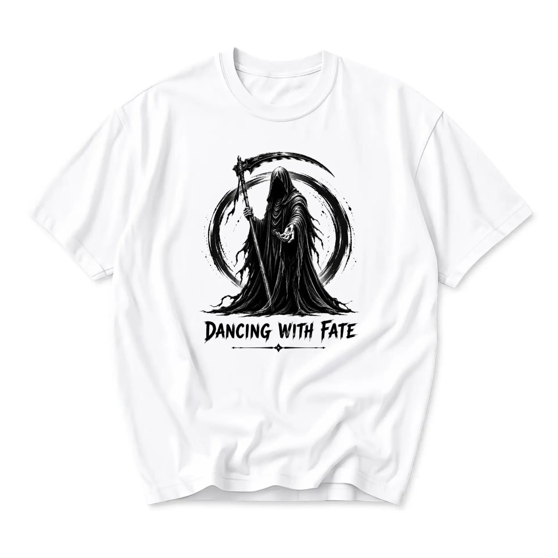 Graphic Tee Dancing with Fate Grim Reaper Illustration Unisex Crew Neck Short Sleeve Cotton Casual Everyday Shirt