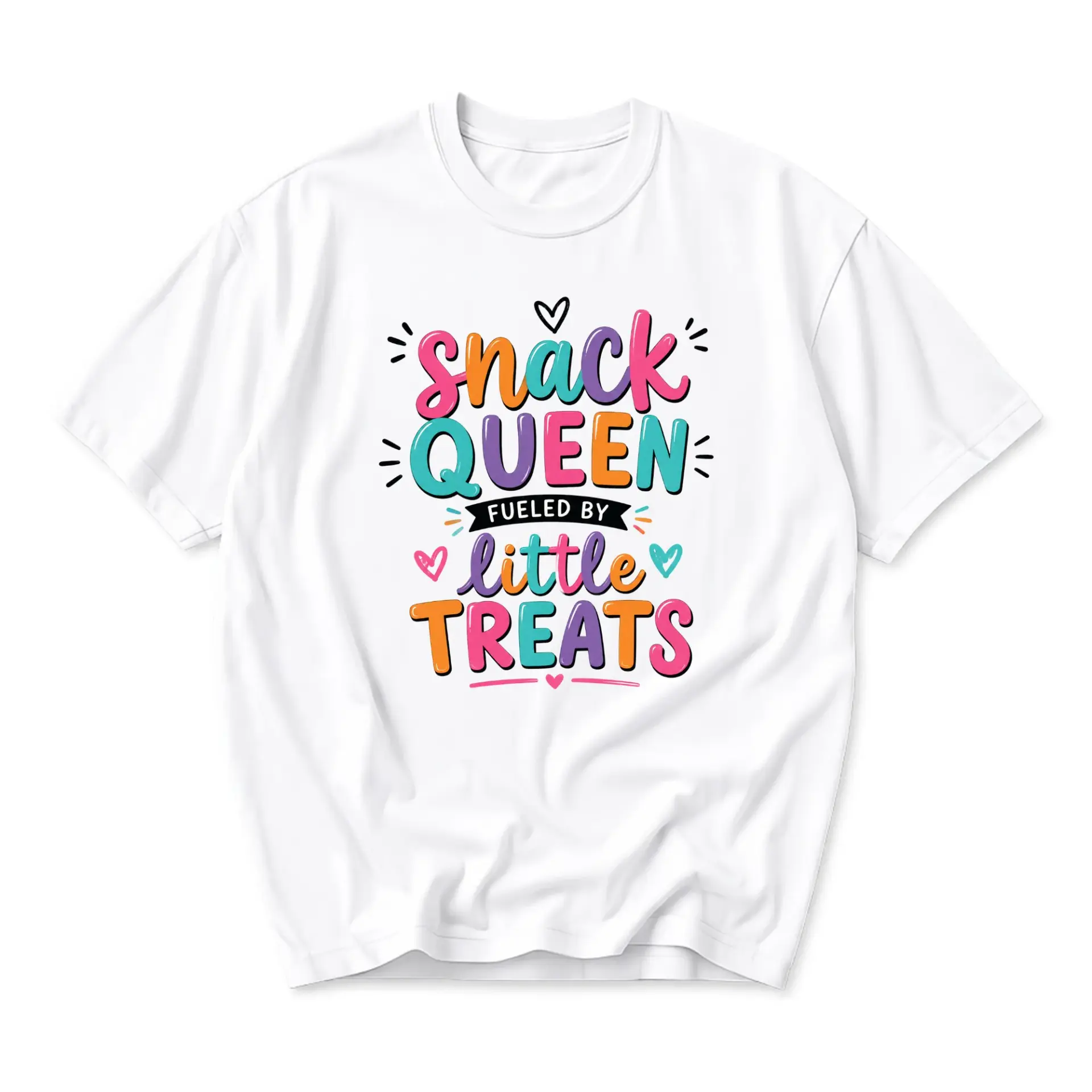 Funny Shirt Snack Queen Fueled by Little Treats Graphic Tee Casual Cotton Blend Short Sleeve Crew Neck Unisex Top