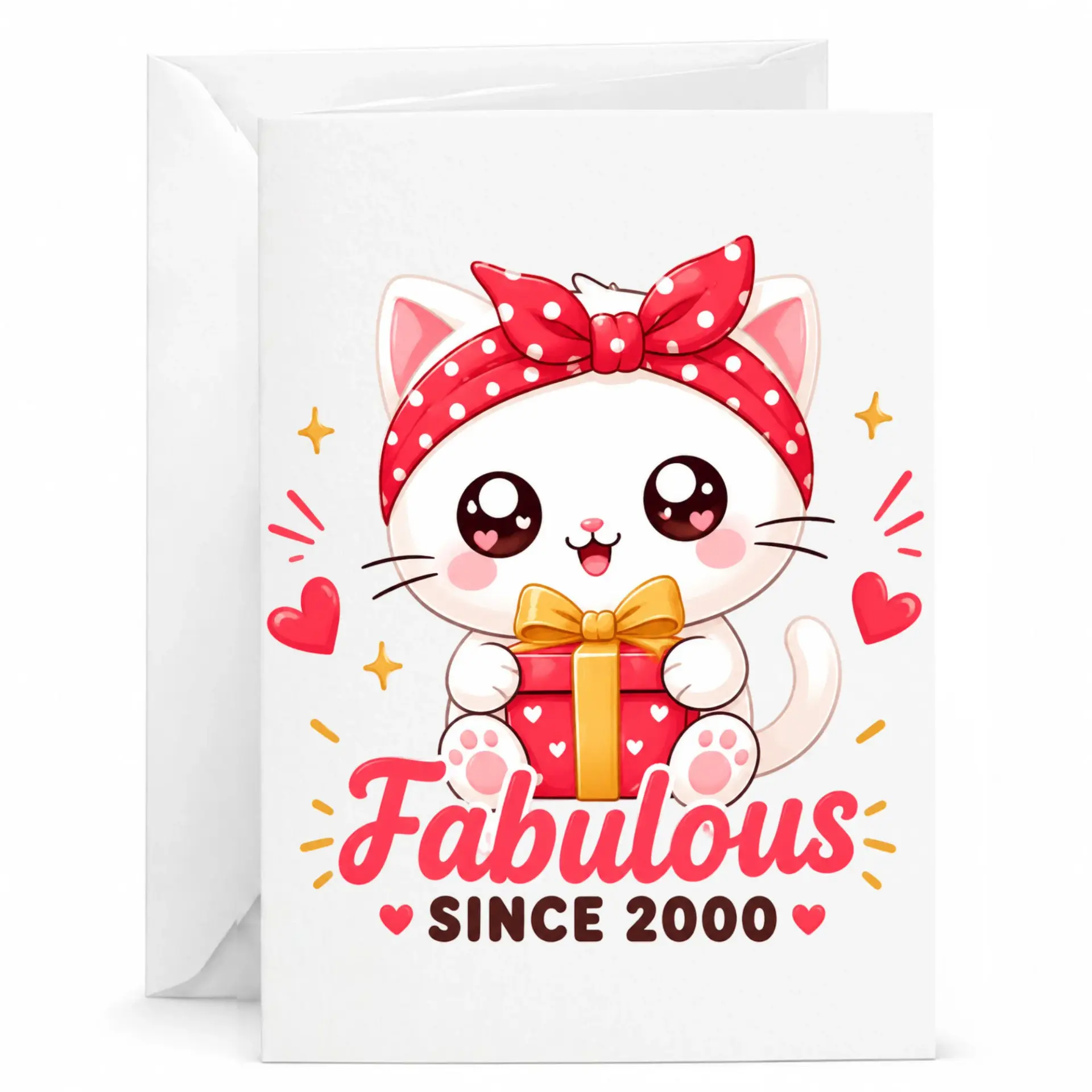 Birthday Card Fabulous Since 2000 Cute Cat Greeting Card for Milestone Birthday Celebration with Matching Envelope