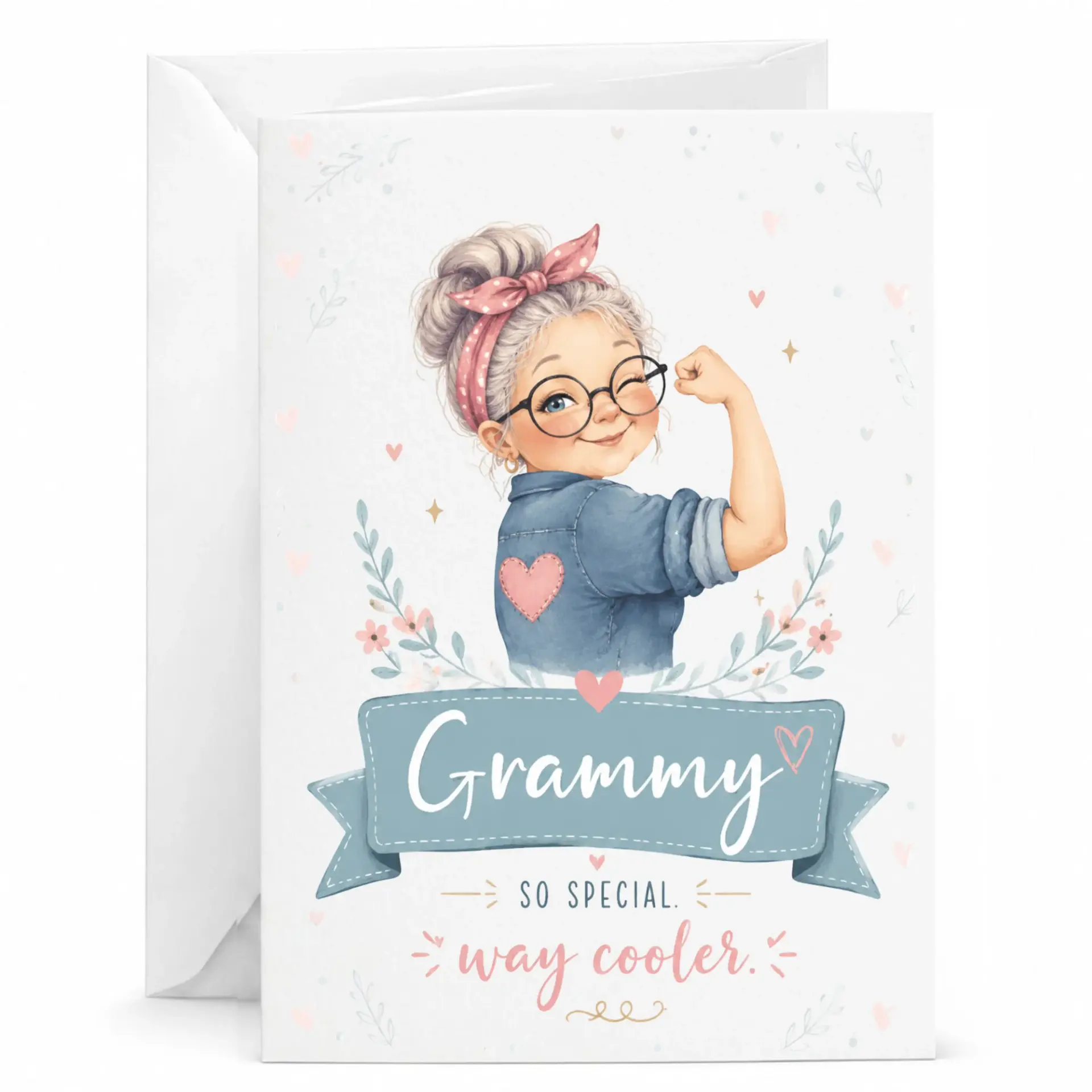 Greeting Card for Grammy Featuring Cute Illustrated Character Strength and Appreciation Design for Special Occasions