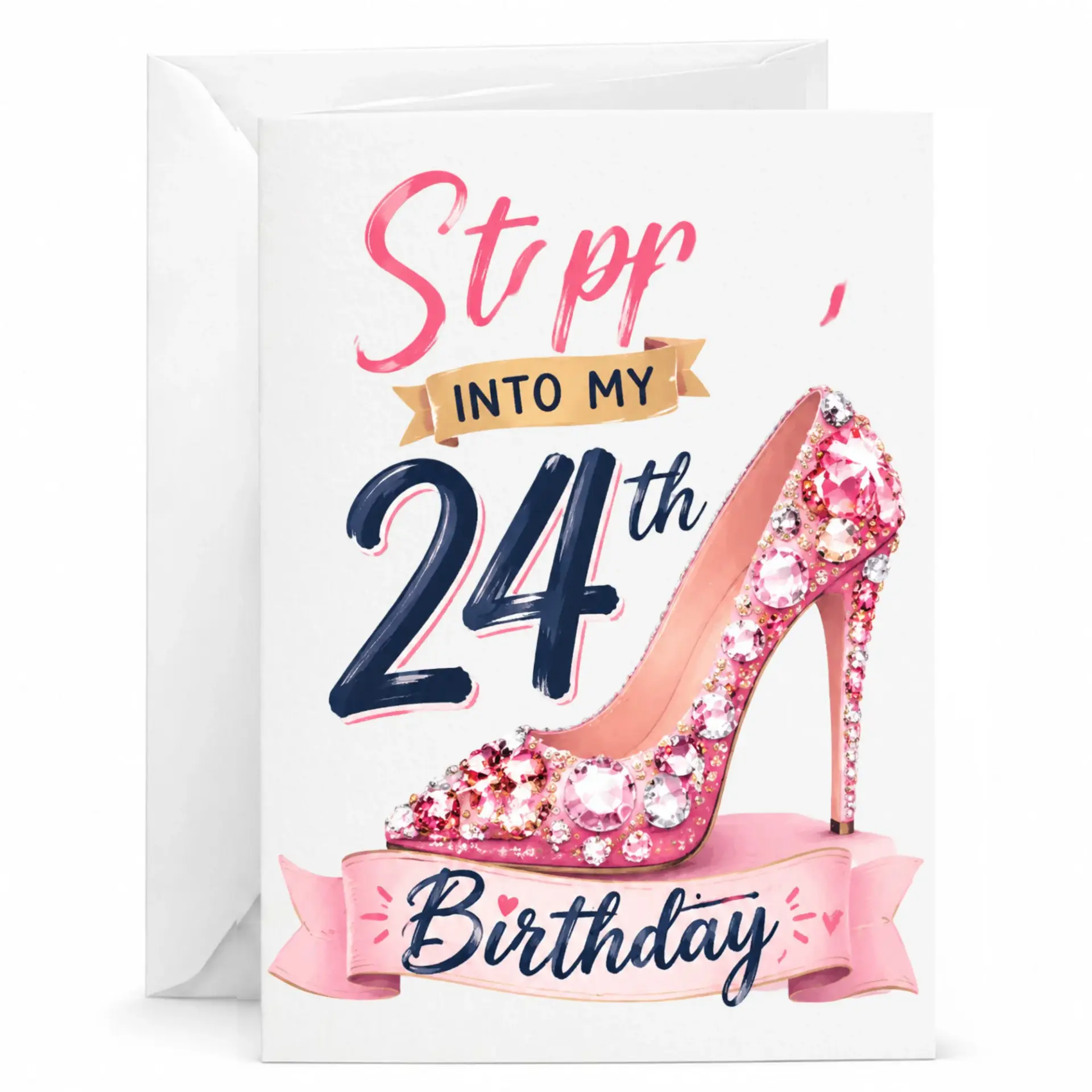 Birthday Card for 24th Birthday Celebration Featuring Fashionable Pink High Heel Stiletto Shoe Graphic Design