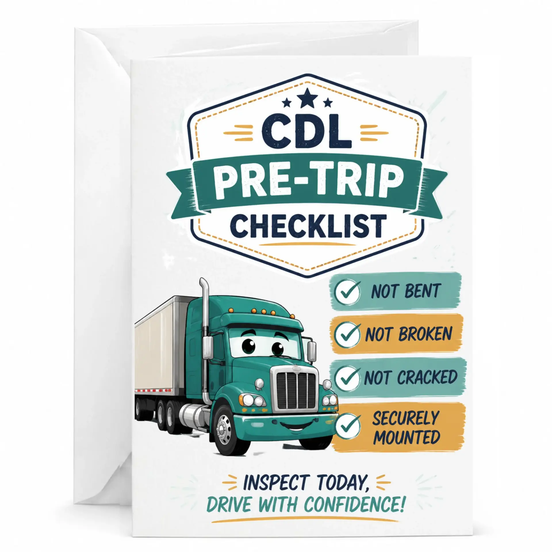 Funny Trucking Greeting Card Cdl Pre-Trip Checklist Design for Professional Drivers and Transportation Enthusiasts