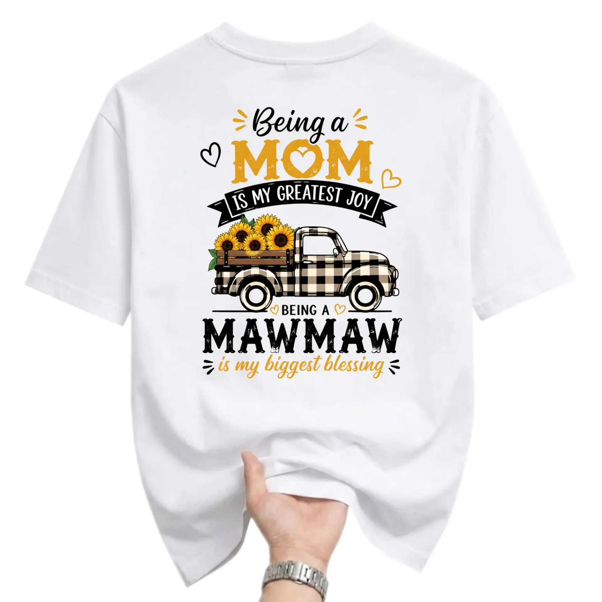 Graphic Tee Being a Mom Is My Greatest Joy Being a Mawmaw Is My Biggest Blessing Sunflower Truck Print Shirt