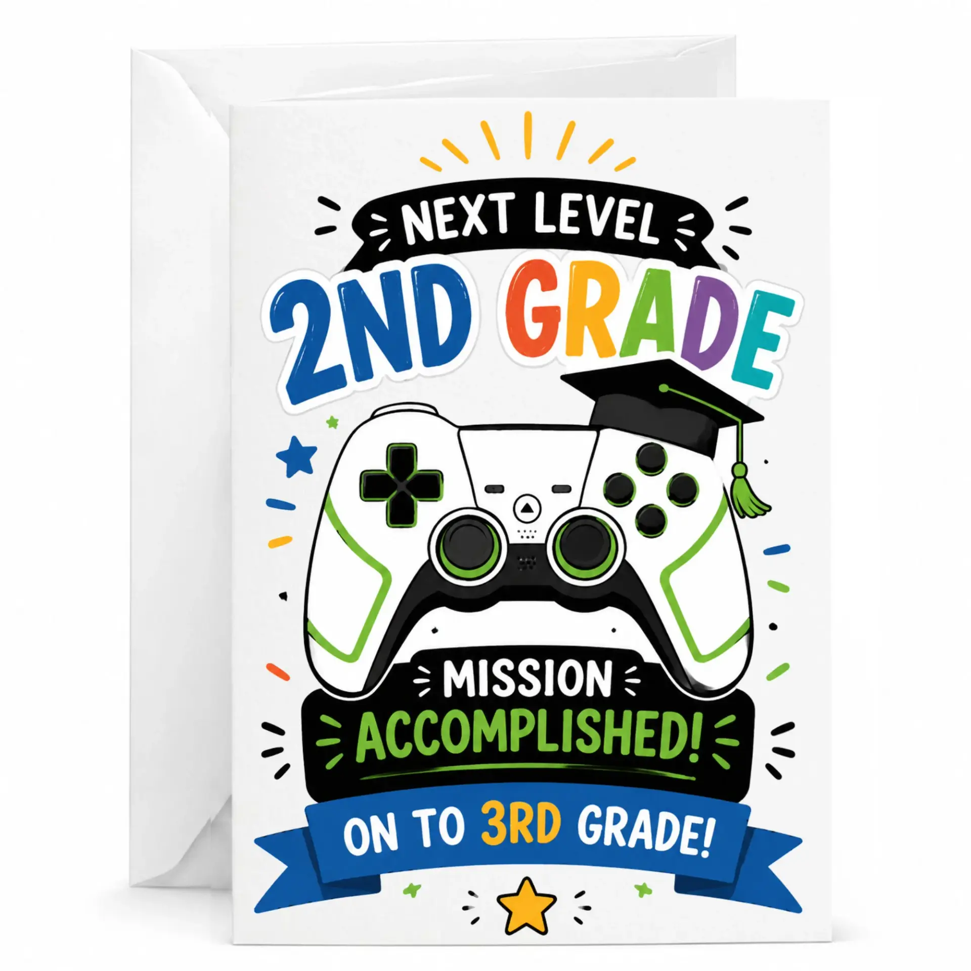 Greeting Card for School Completion Featuring Video Game Theme and Accomplished Design