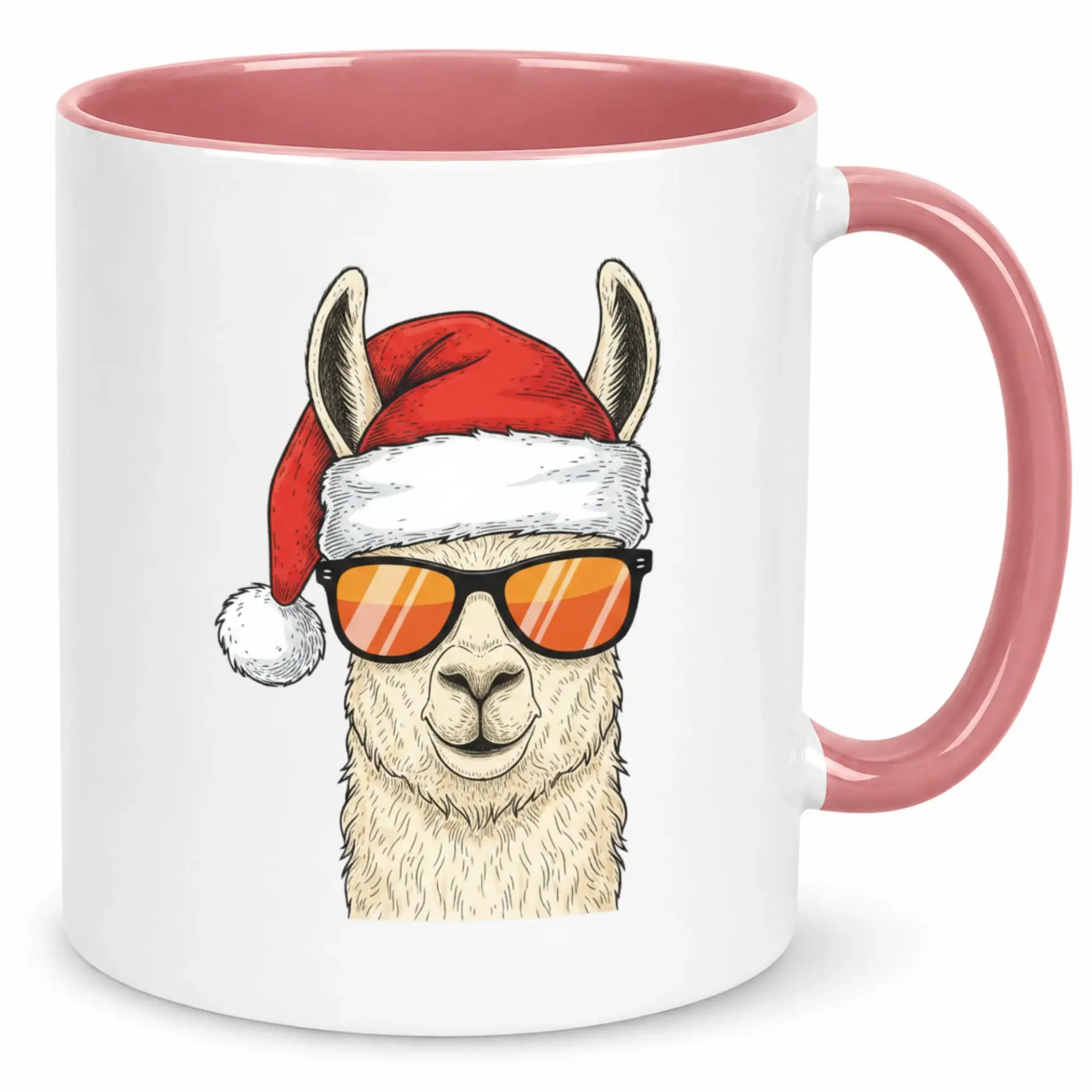 Festive Christmas Llama Ceramic Coffee Mug with Santa Hat and Sunglasses Unique Holiday Drinkware for Home or Office