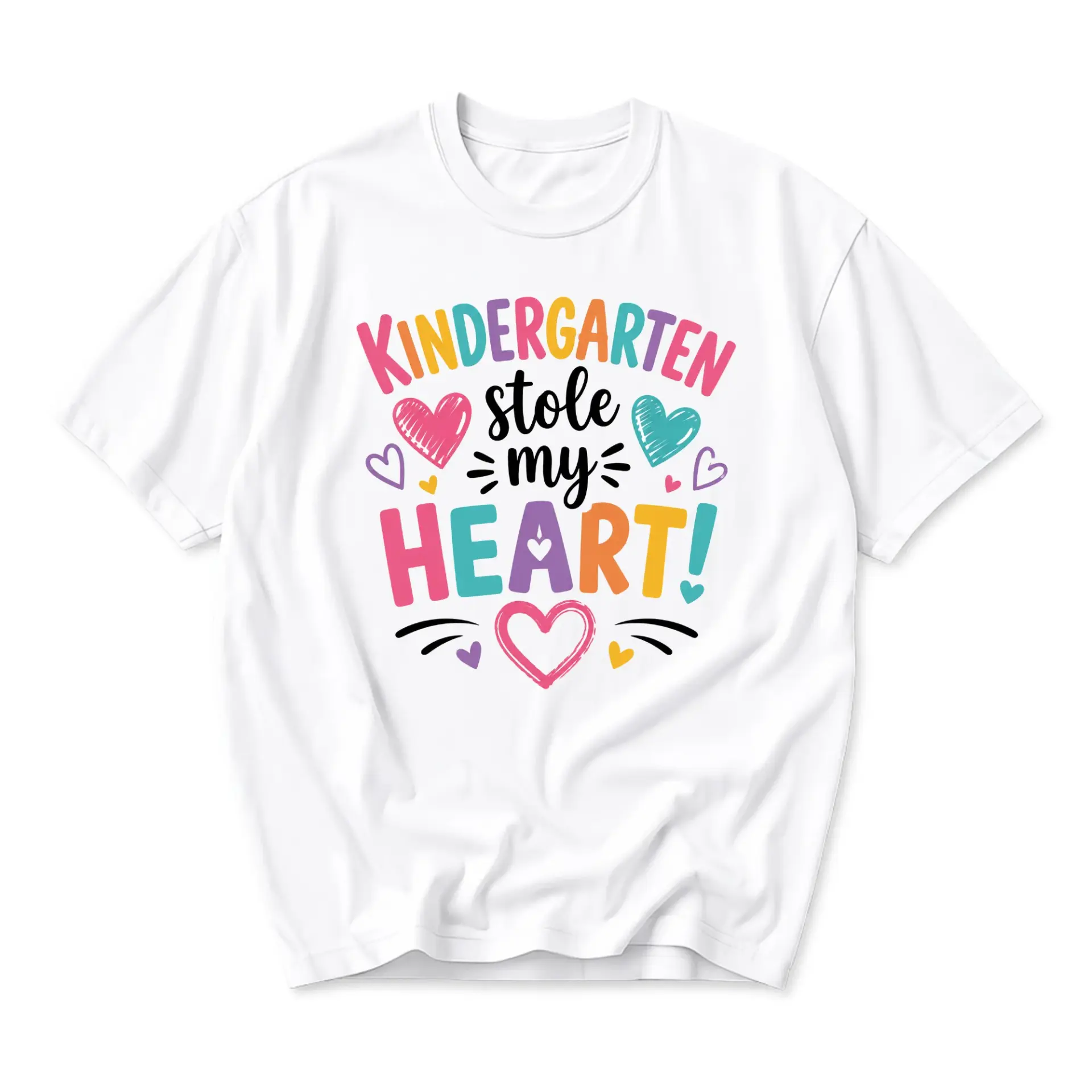 Funny Shirt Kindergarten Stole My Heart Graphic Tee Unisex Crew Neck Casual Everyday Wear Soft Cotton Blend T-Shirt