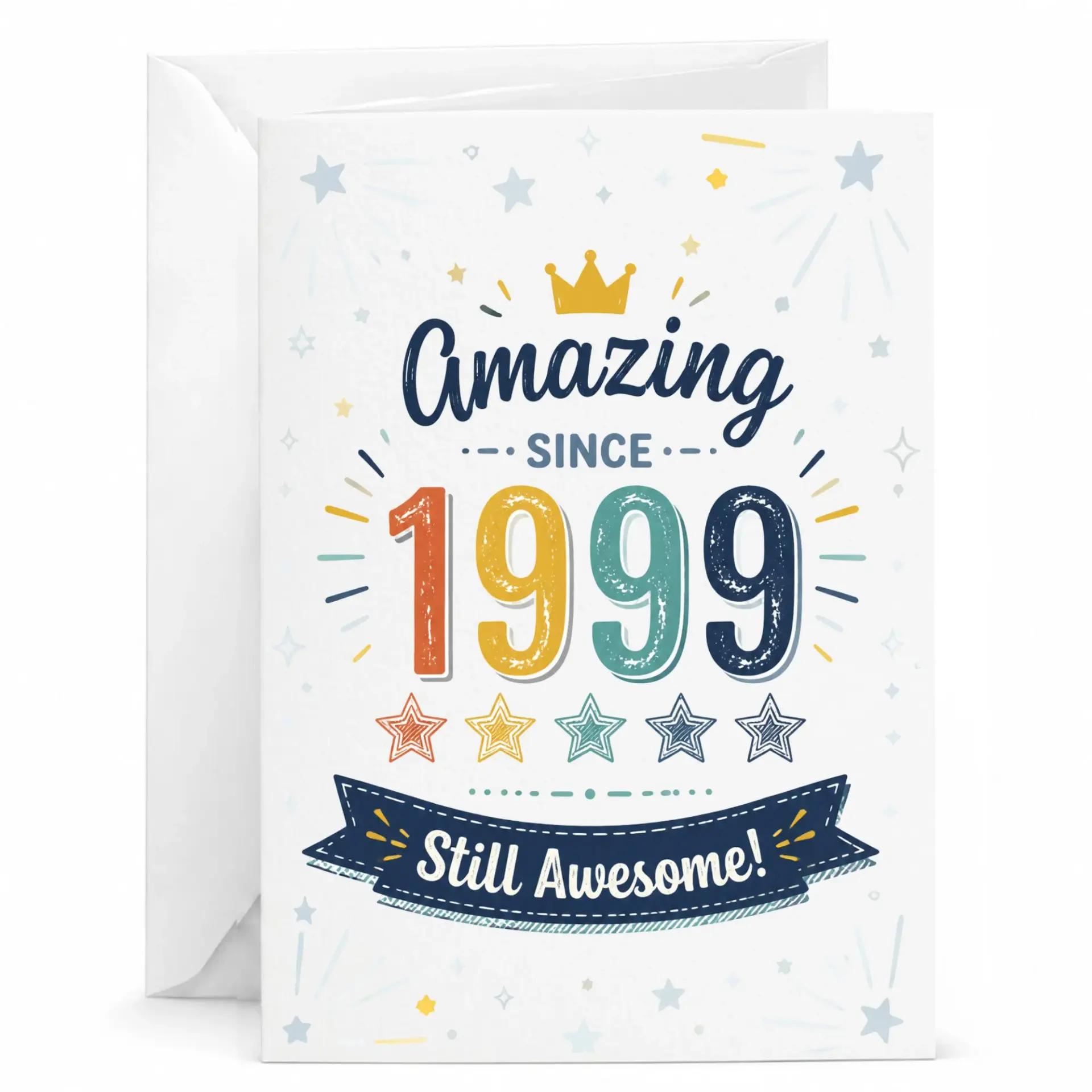 Birthday Card Amazing Since 1999 Vintage Style Greeting Card for Milestone Celebration with Matching White Envelope
