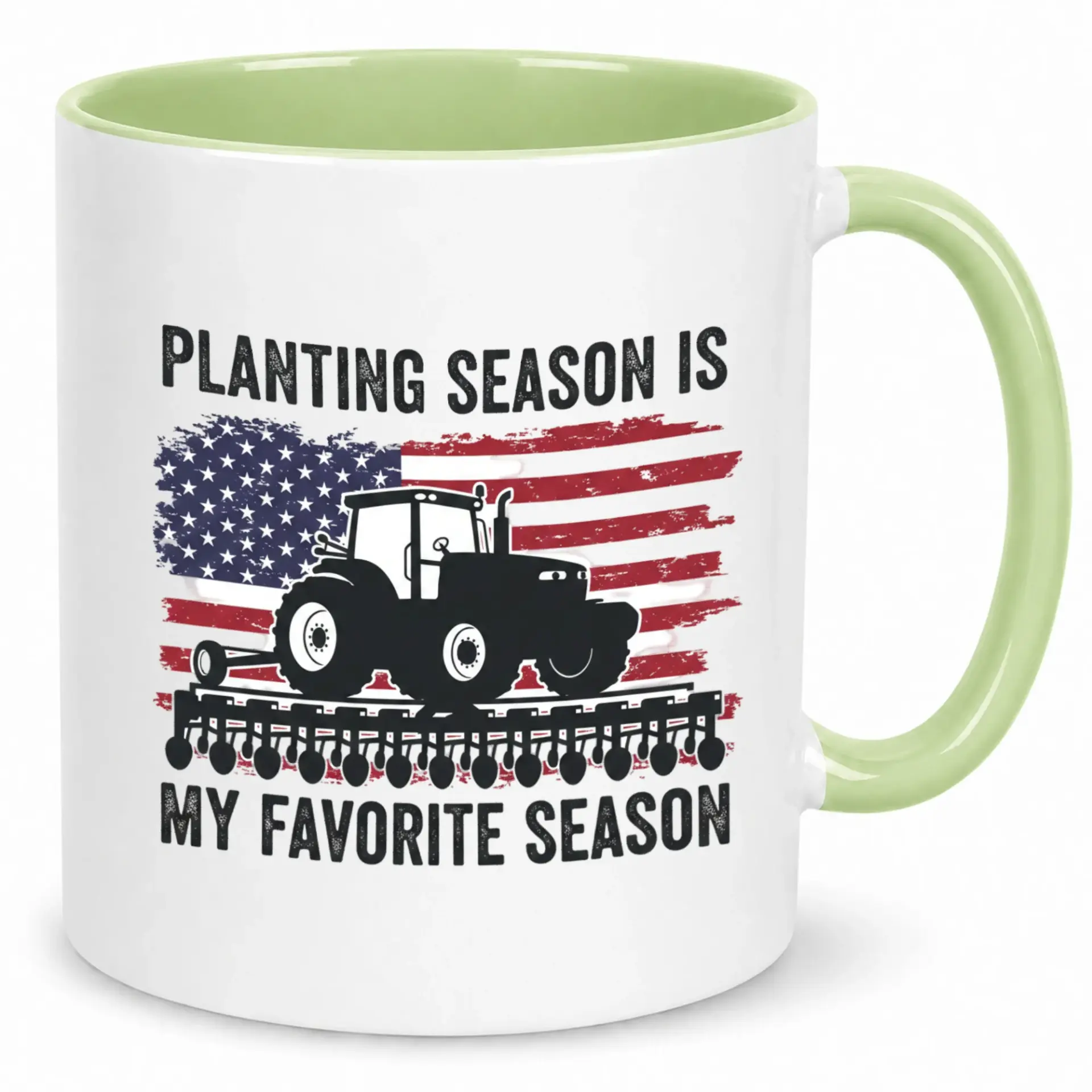 Funny Ceramic Coffee Mug with Farmer Tractor and Planting Season Slogan Patriotic Usa Flag Design Gift for Men Women