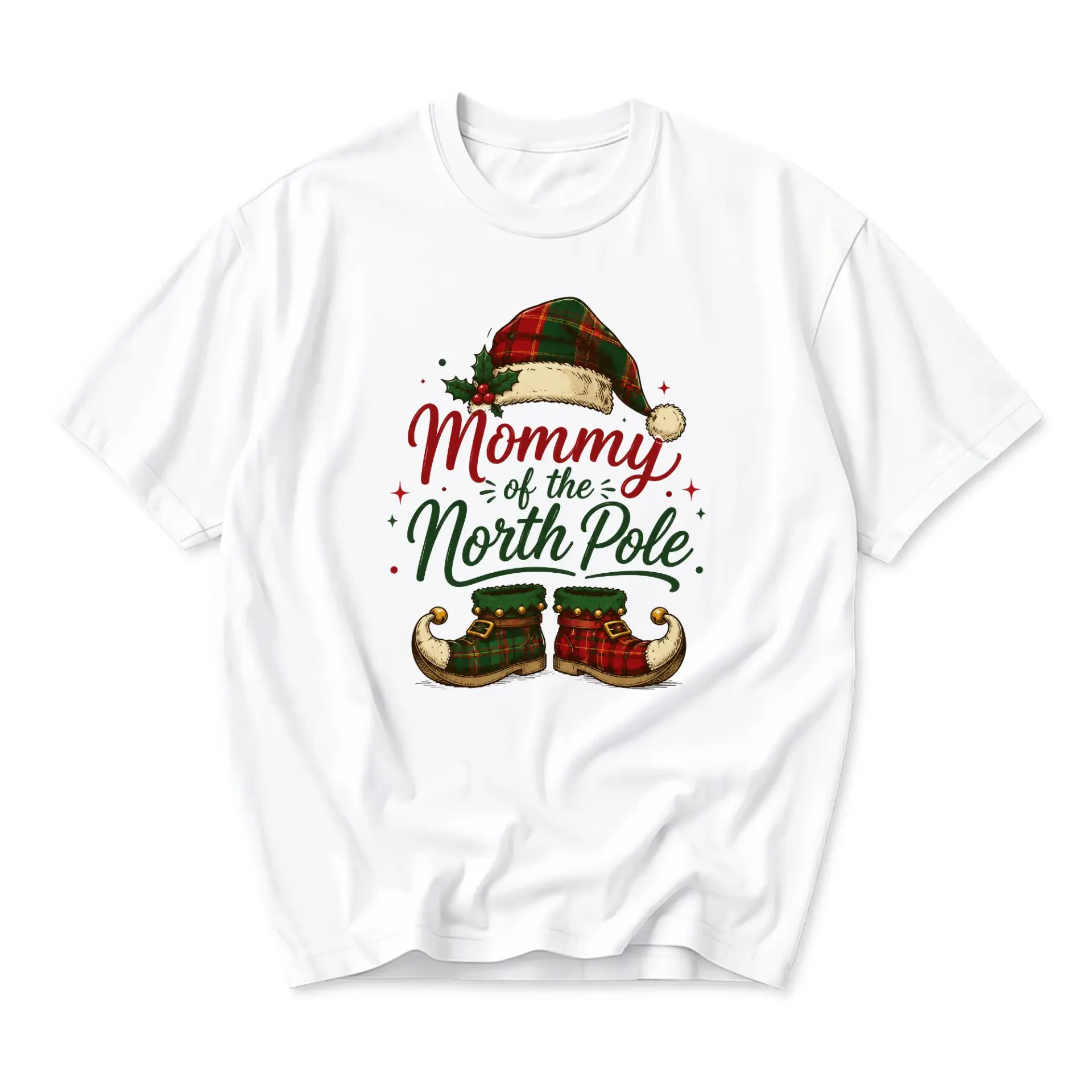 Funny Shirt Mommy of the North Pole Graphic Tee Holiday Season Unisex Crew Neck Casual Wear Soft Cotton Blend Top