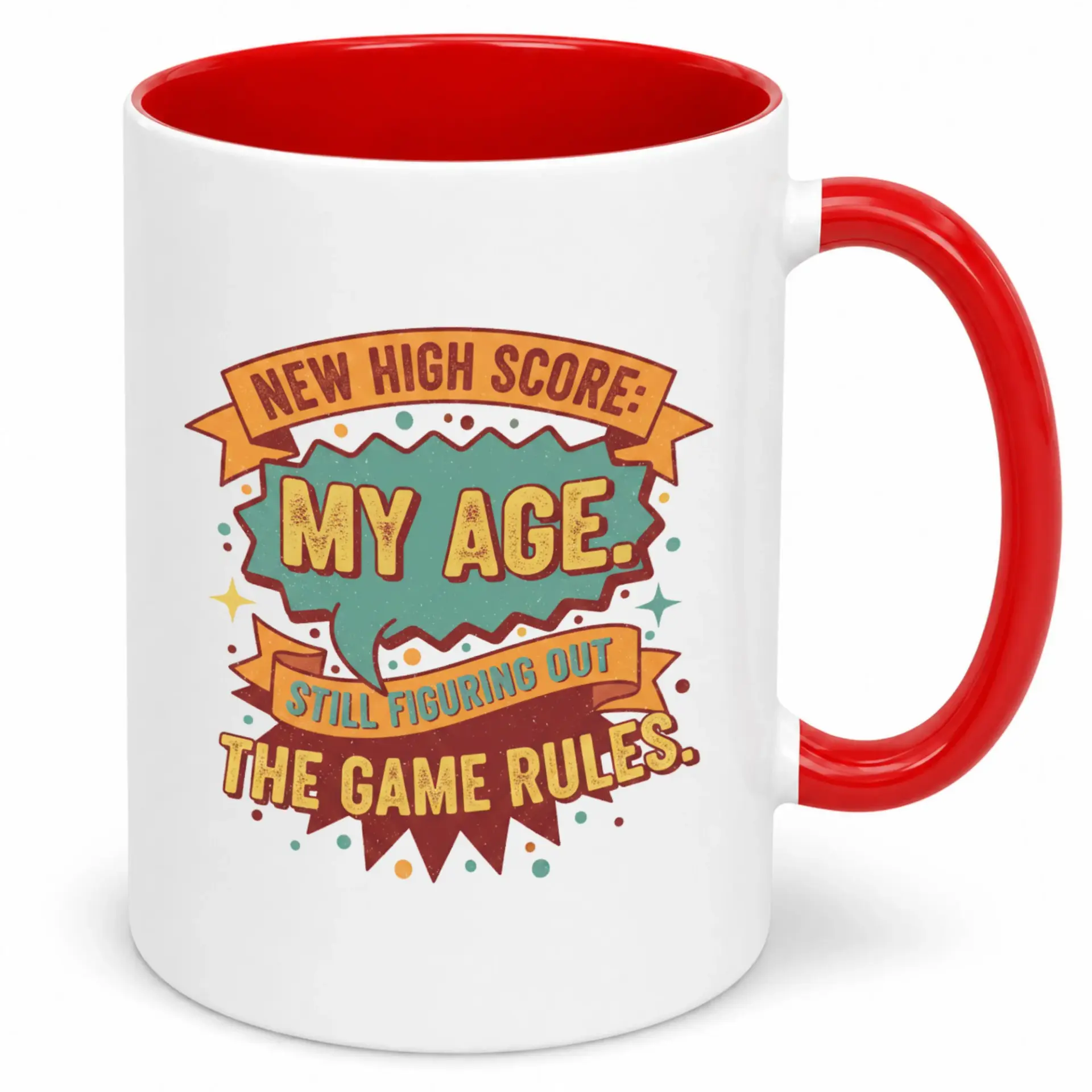 Funny Novelty Ceramic Coffee Mug with Humorous "new High Score My Age" Design Unique Drinkware Gift for Birthdays and Milestones