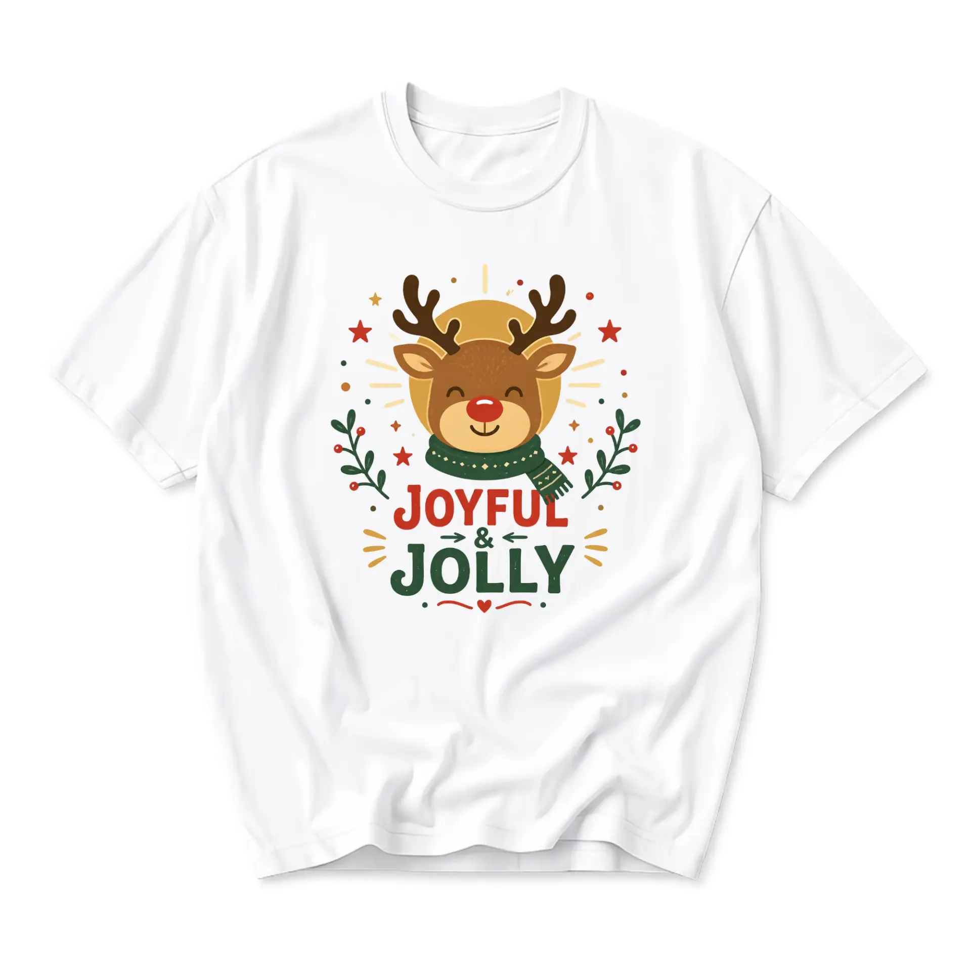 Graphic Tee Joyful and Jolly Reindeer Print Unisex Short Sleeve Crew Neck