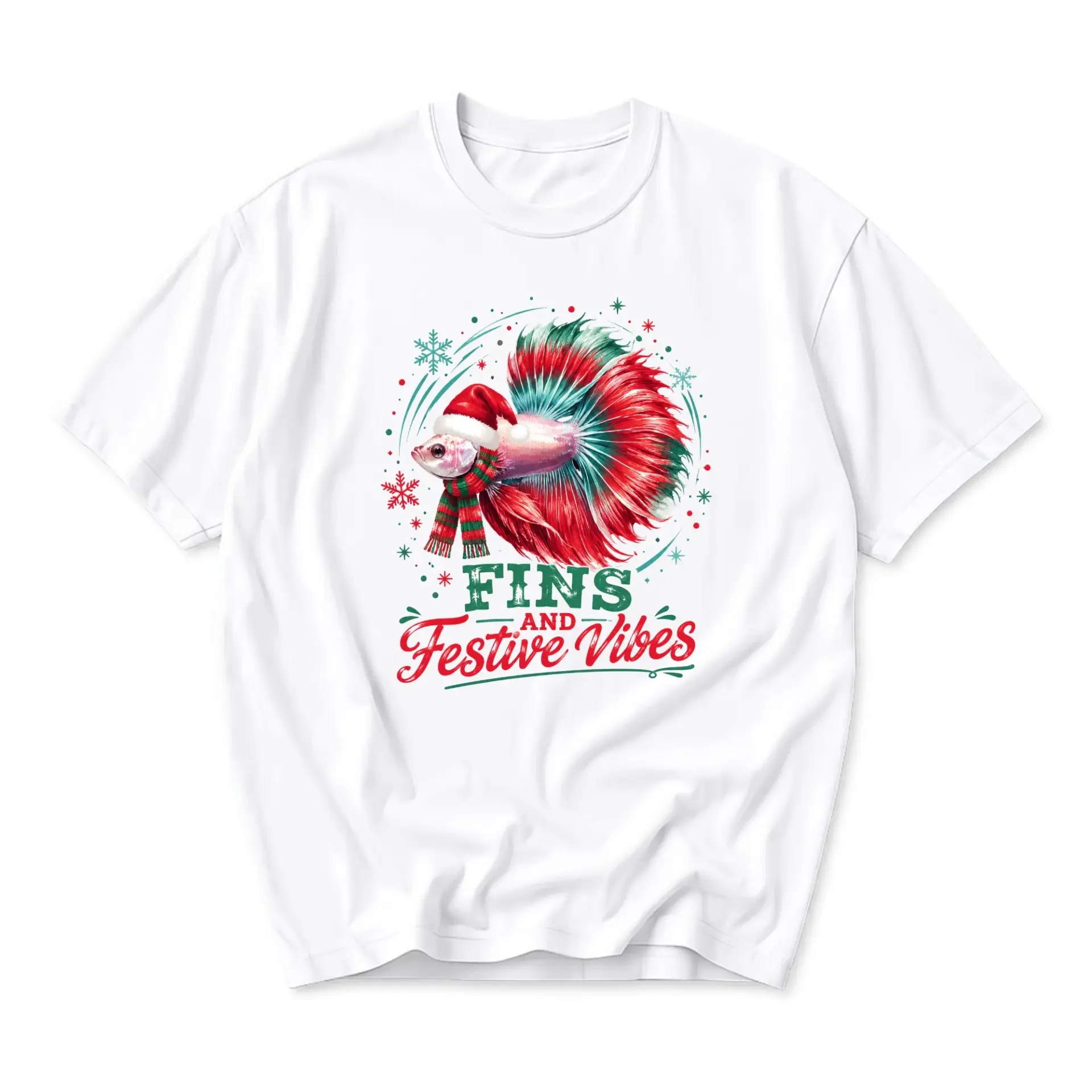 Graphic Tee Fins and Festive Holiday Fish Unisex Crew Neck Casual Everyday Short Sleeve Cotton Shirt