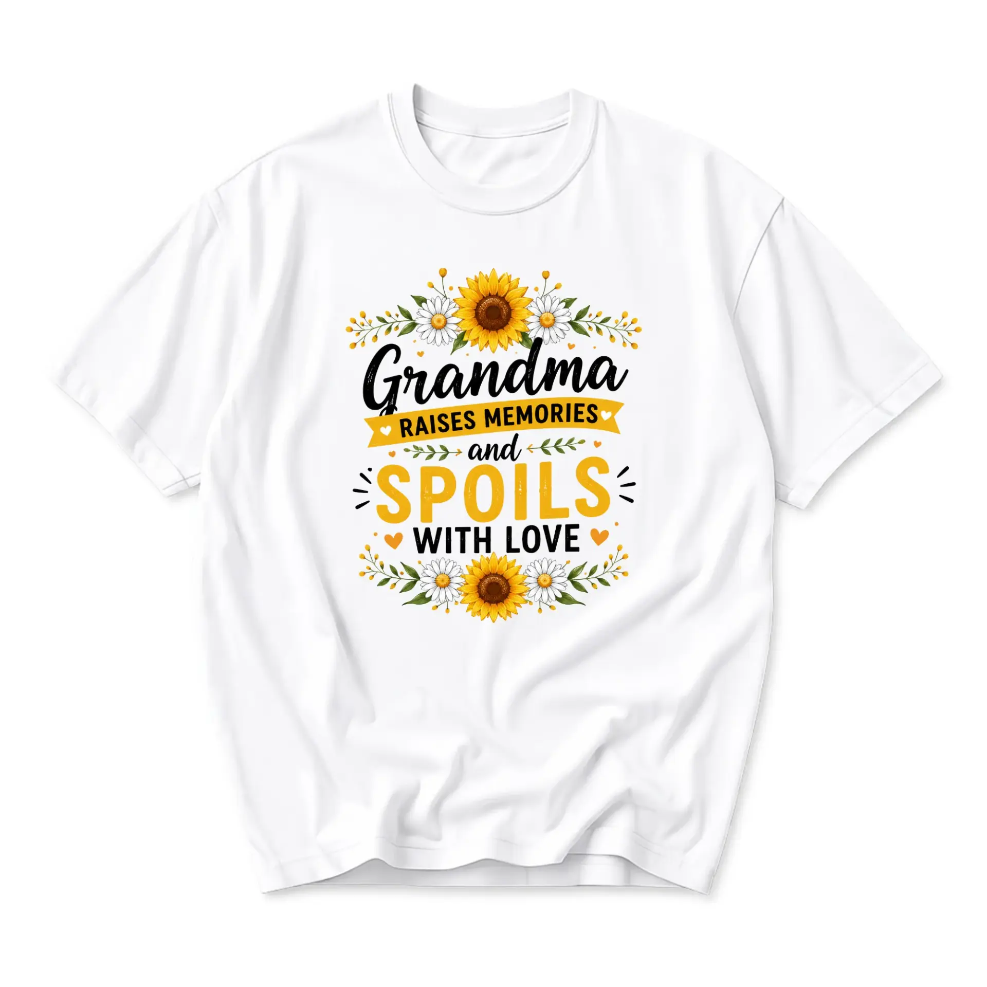 Graphic Tee Grandma Raises Memories and Spoils with Love Floral Sunflower