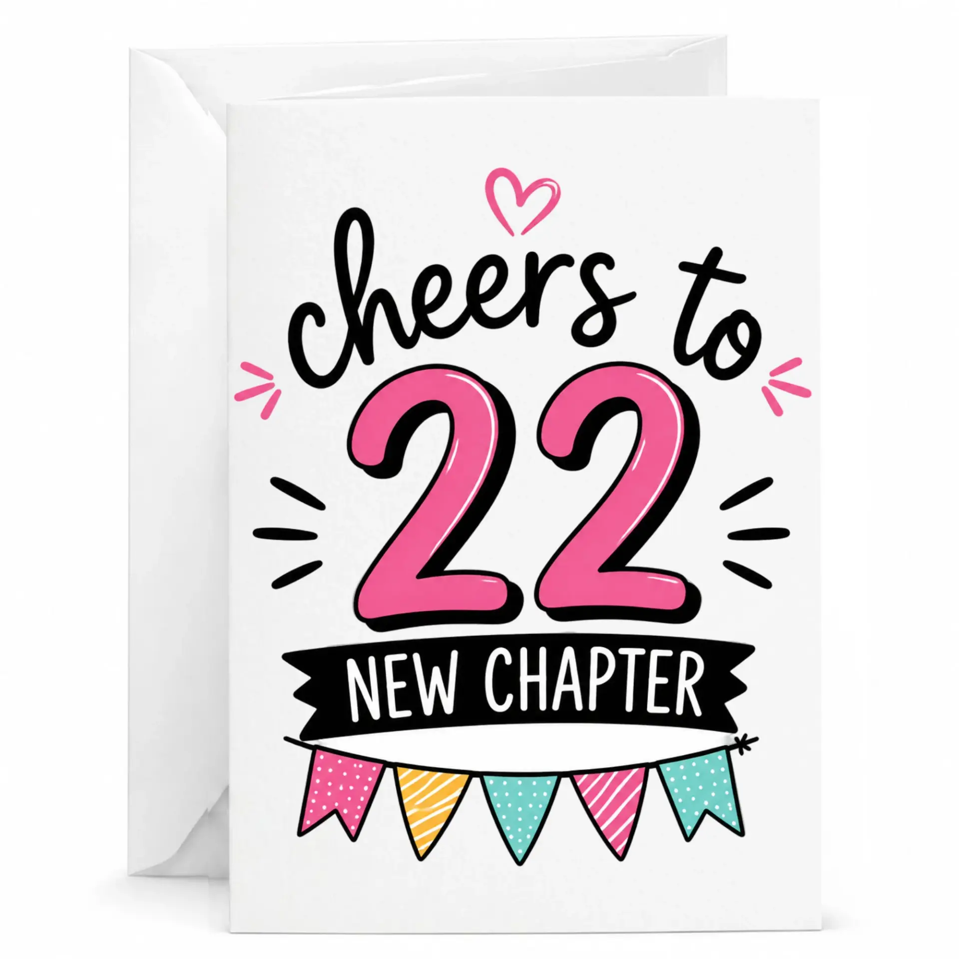 Birthday Card Cheers to 22 New Chapter Greeting Card with Envelope, Festive Milestone Celebration Stationary for Friends