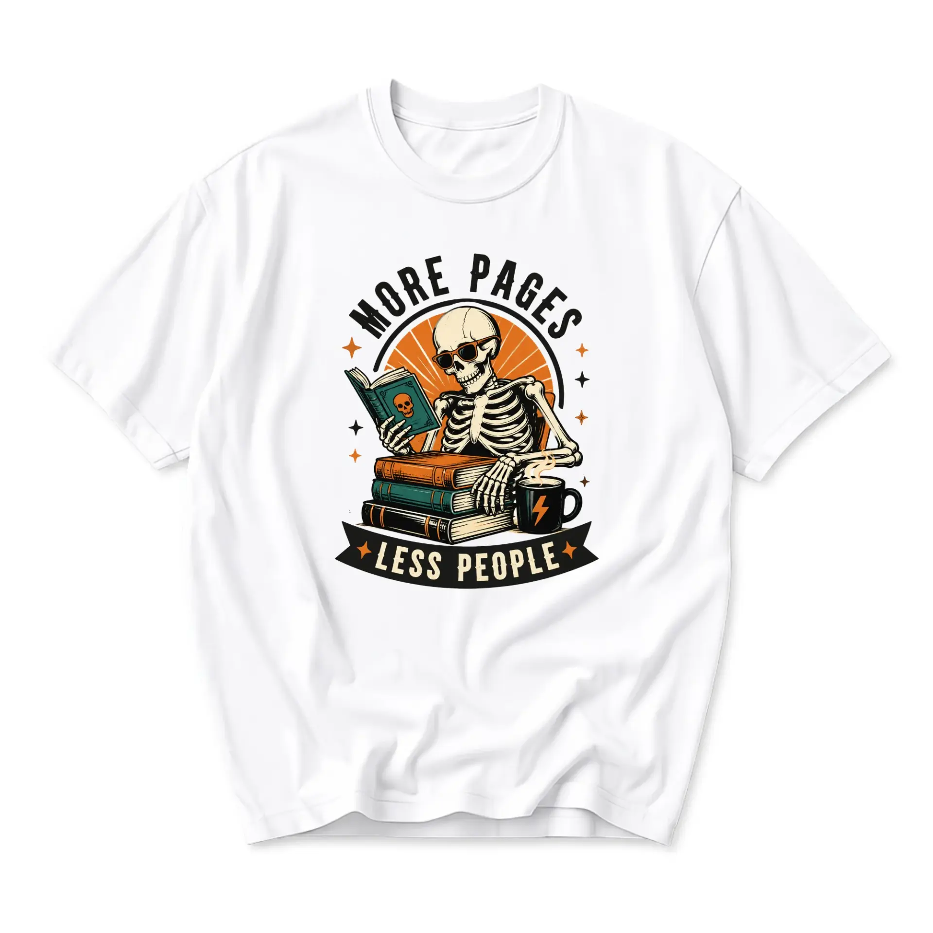 Graphic Tee More Pages Less People Shirt Skeleton Reading Book Apparel Unisex Casual Crew Neck Comfortable Summer Top