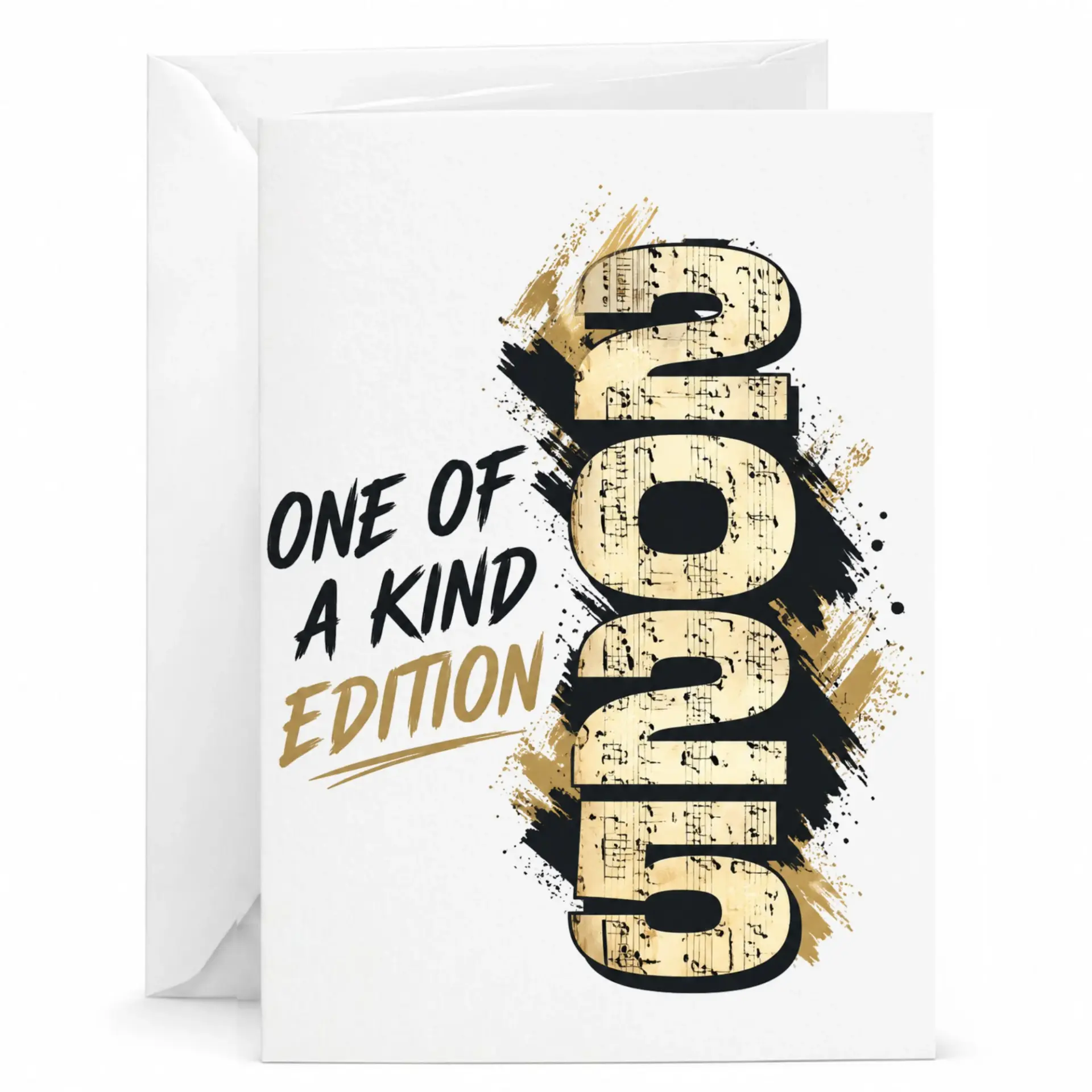 Greeting Card One of a Kind Edition Music Notes Theme Musical Artistic Design Blank Note Card with White Envelope