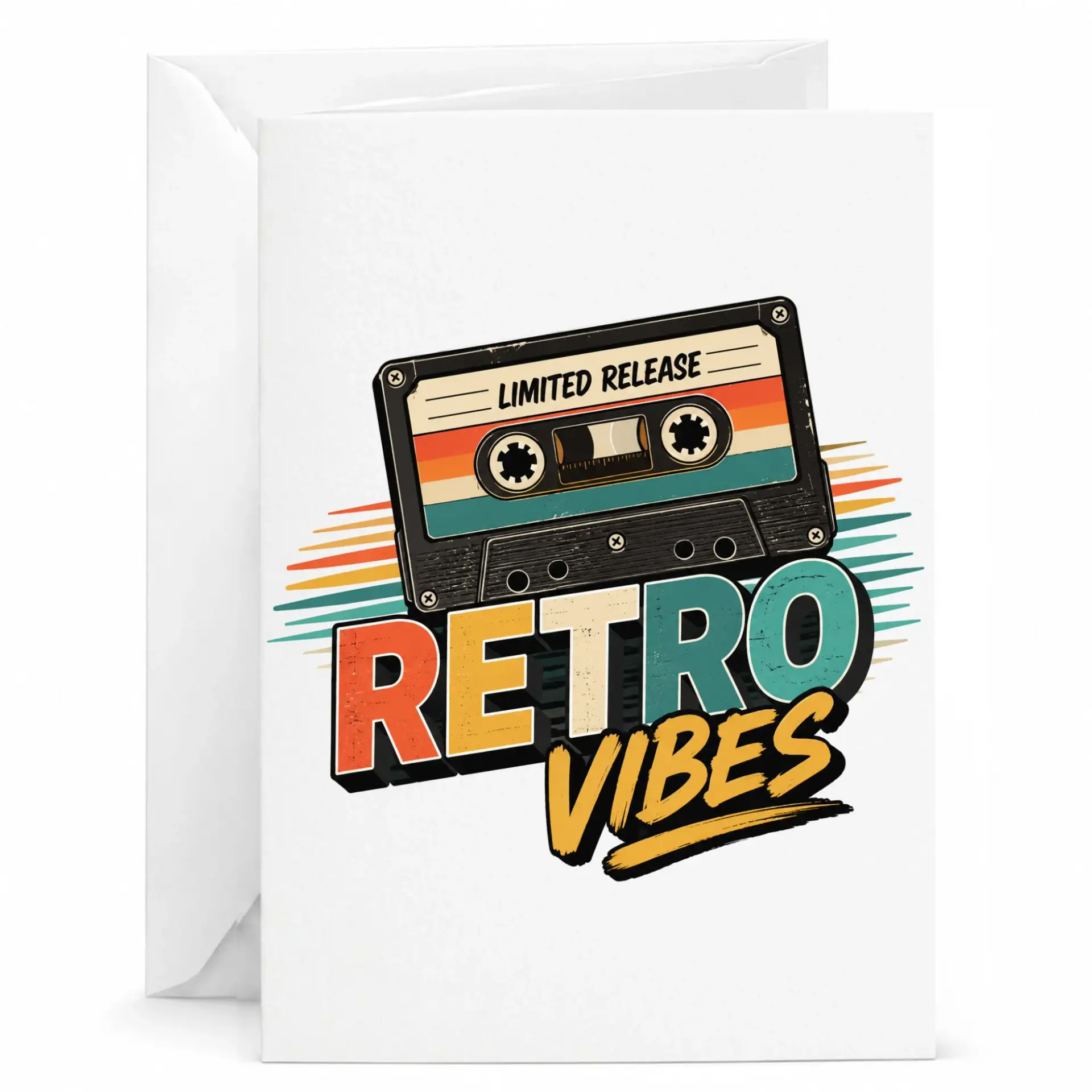 Retro Vibes Cassette Tape Greeting Card Vintage Style Music Theme Note Card for Birthdays and Special Occasions