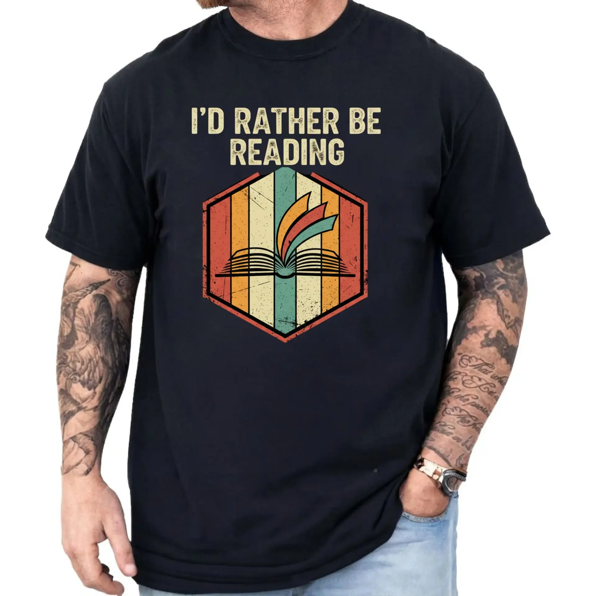 Graphic Tee I'd Rather Be Reading Vintage Style Book Lover Unisex Crew Neck Short Sleeve Casual Cotton Blend Shirt