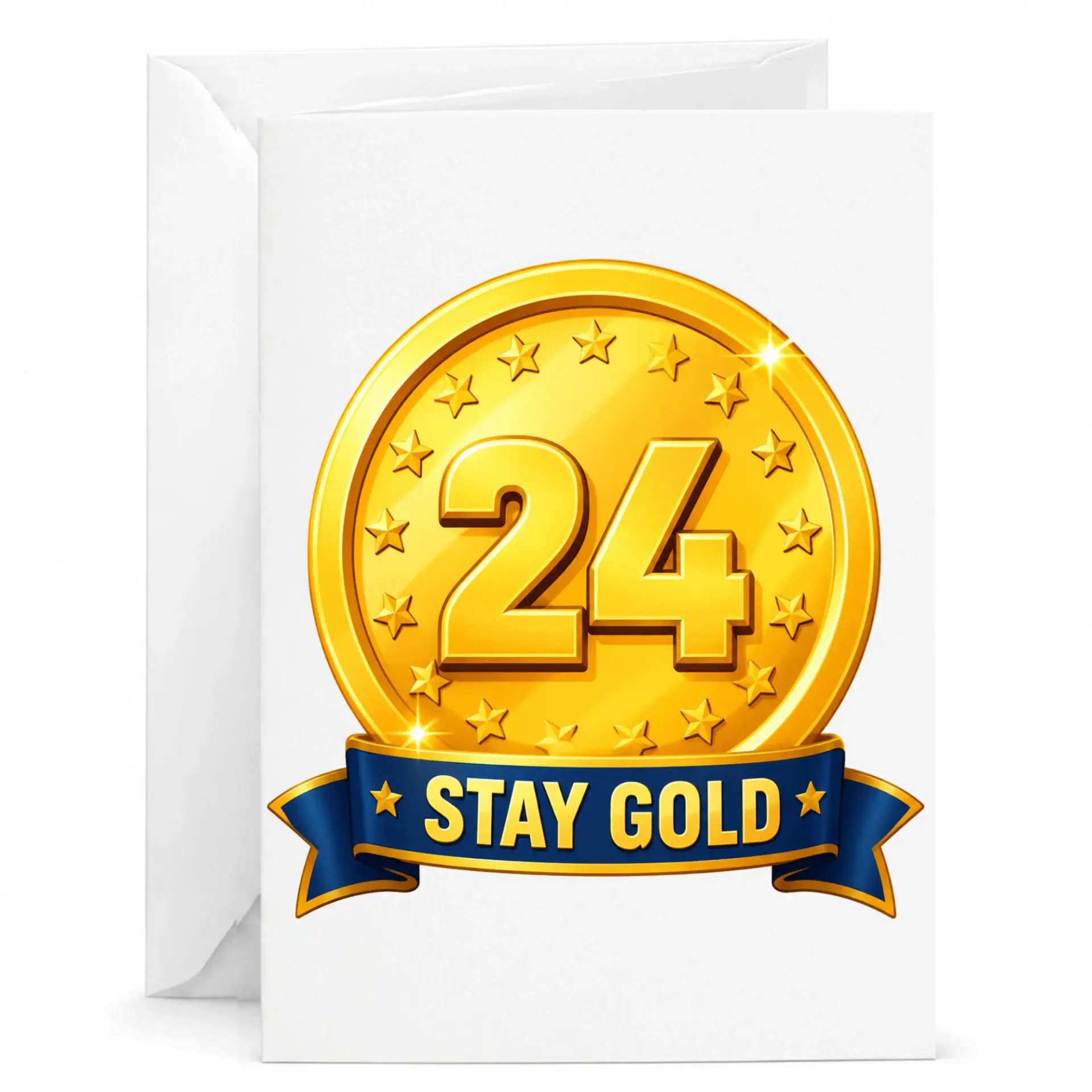 Birthday Card 24 Stay Gold Coin Design Premium Greeting Card with White Envelope for Milestone Celebrations
