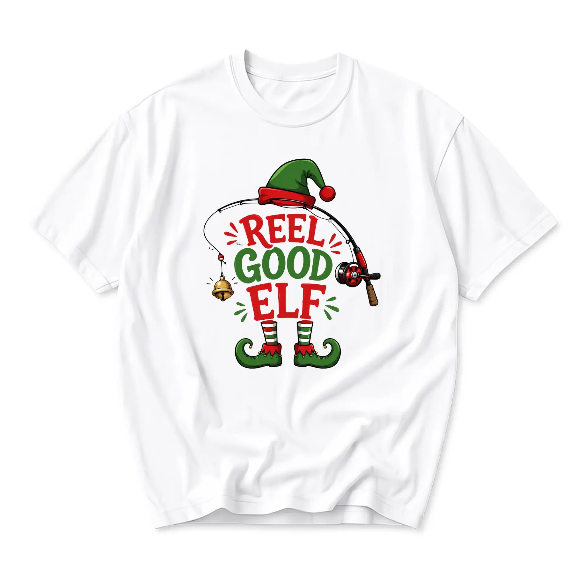 Funny Shirt Reel Good Fishing Christmas Holiday Graphic Tee Unisex Short Sleeve Casual Apparel for Men and Women