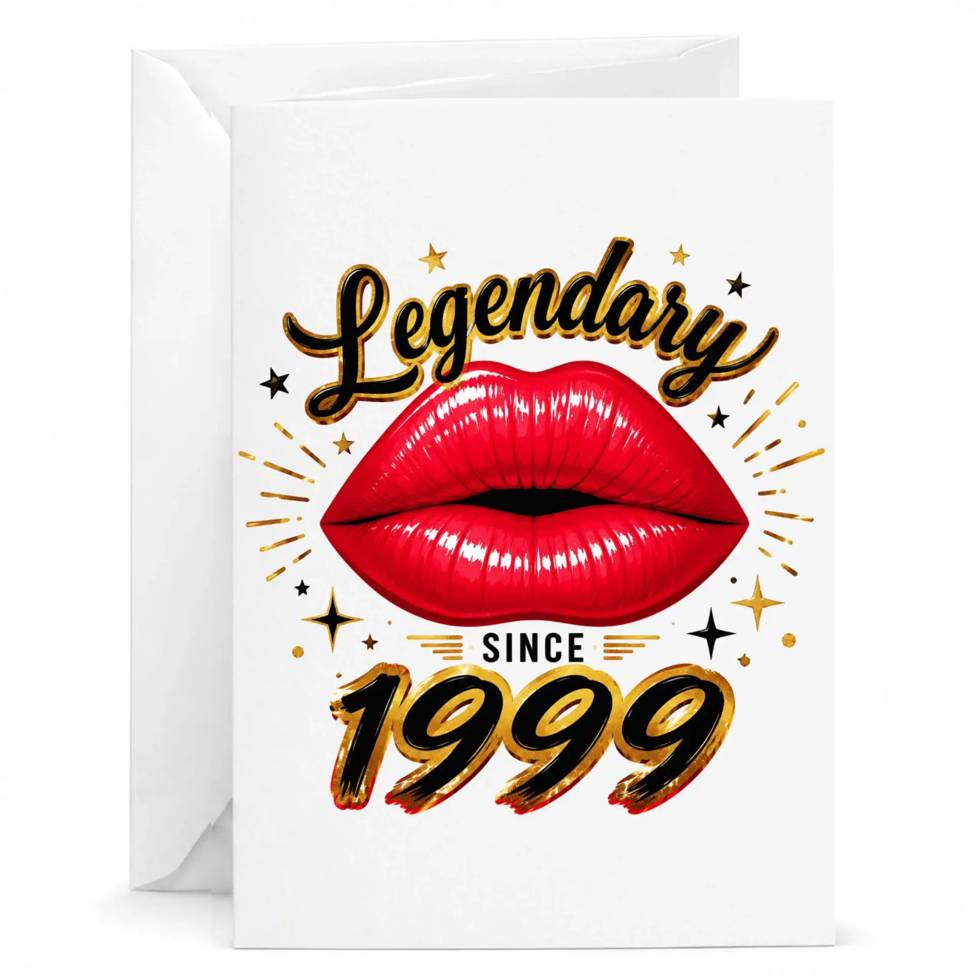 Greeting Card Legendary Since 1999 Red Lips Graphic Birthday Card for Friend Milestone Anniversary Celebration Note