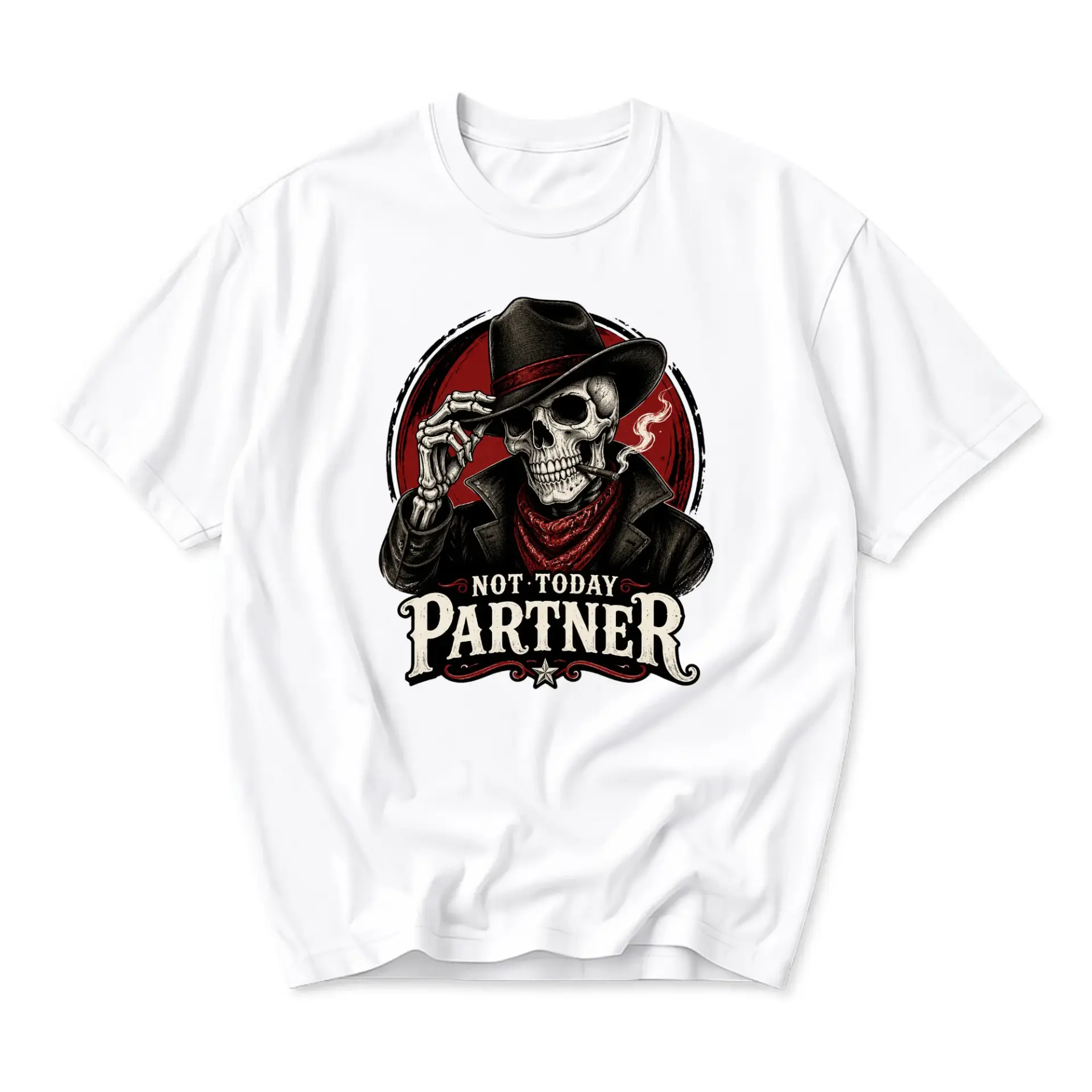 Funny Shirt Not Today Partner Cowboy Skull Graphic Tee Retro Western Style Unisex Casual Crew Neck Graphic Printed T-Shirt