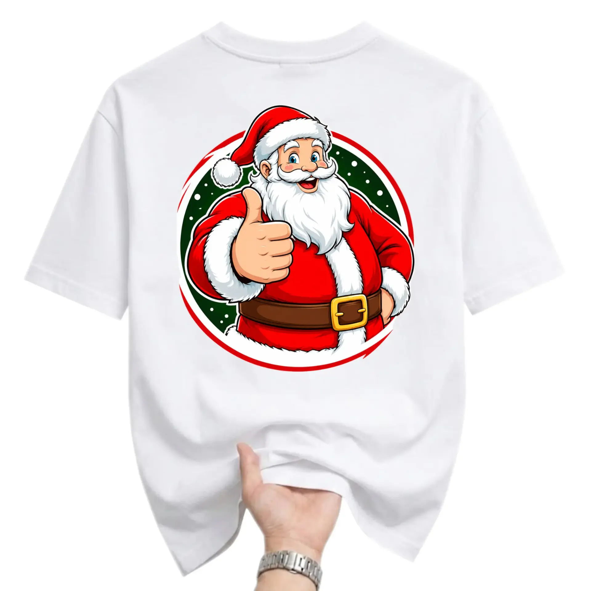 Graphic Tee Santa Claus Thumbs up Print Unisex Crew Neck Casual Cotton