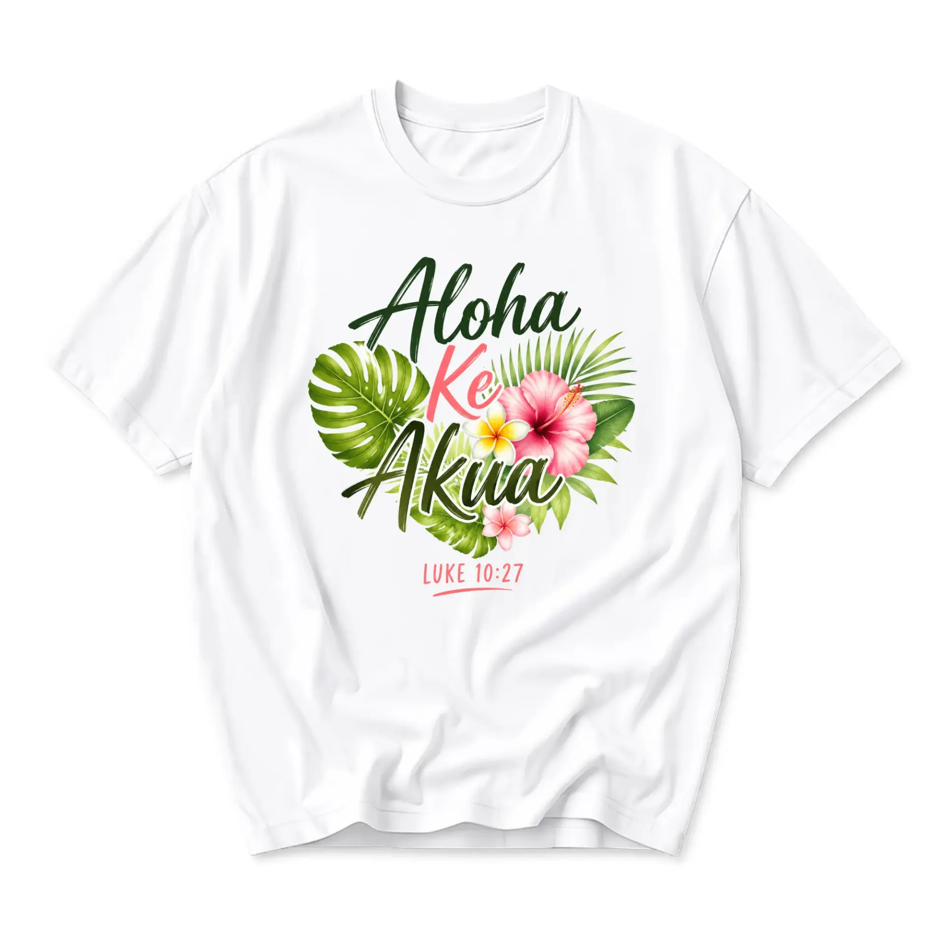 Graphic Tee Tropical Aloha Ke Akua Floral Design Unisex Crew Neck Shirt for Casual Everyday Wear and Spiritual Style