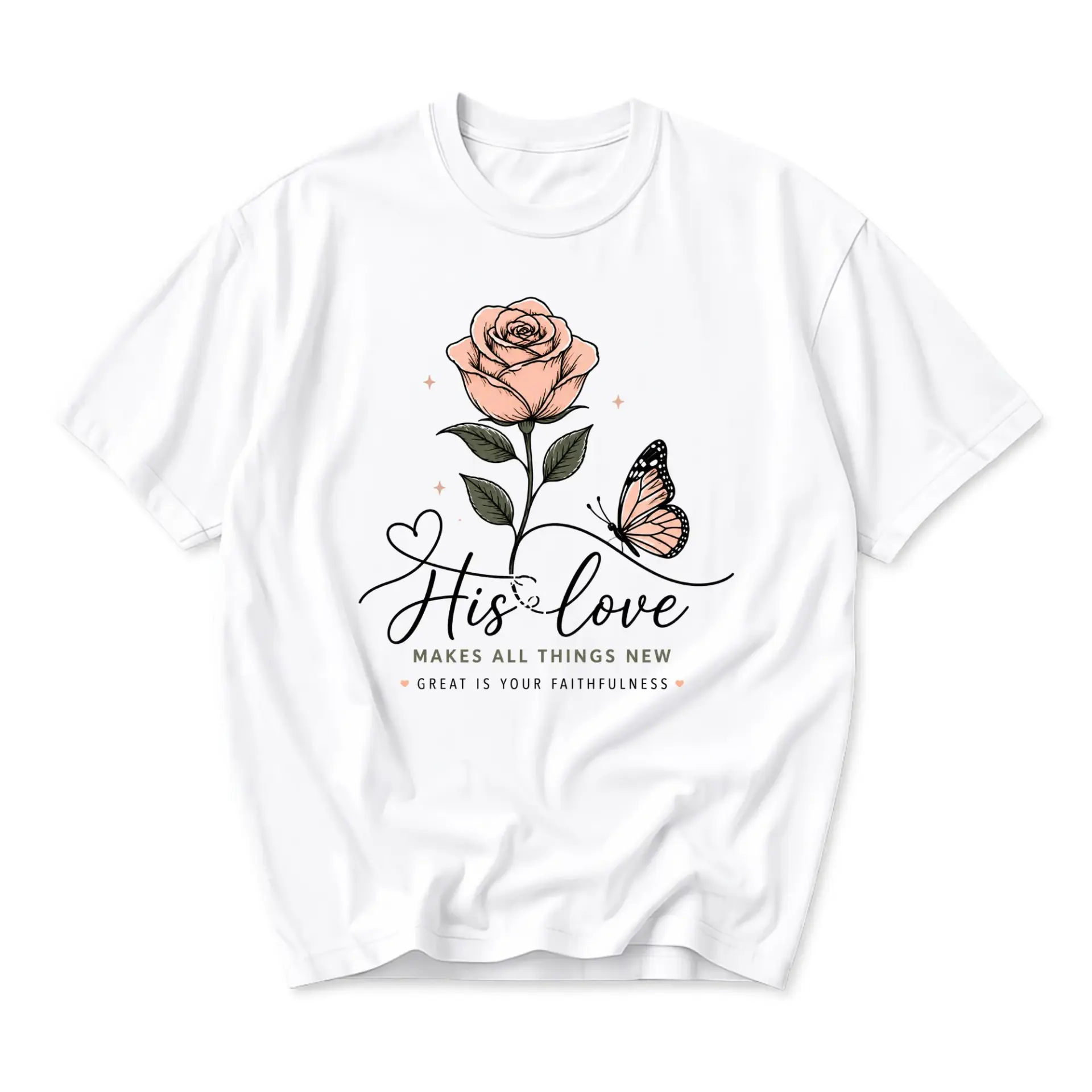 T-shirt Graphic Rose and Butterfly Christian Inspirational Design Unisex Casual Crew Neck Soft Cotton Blend Top