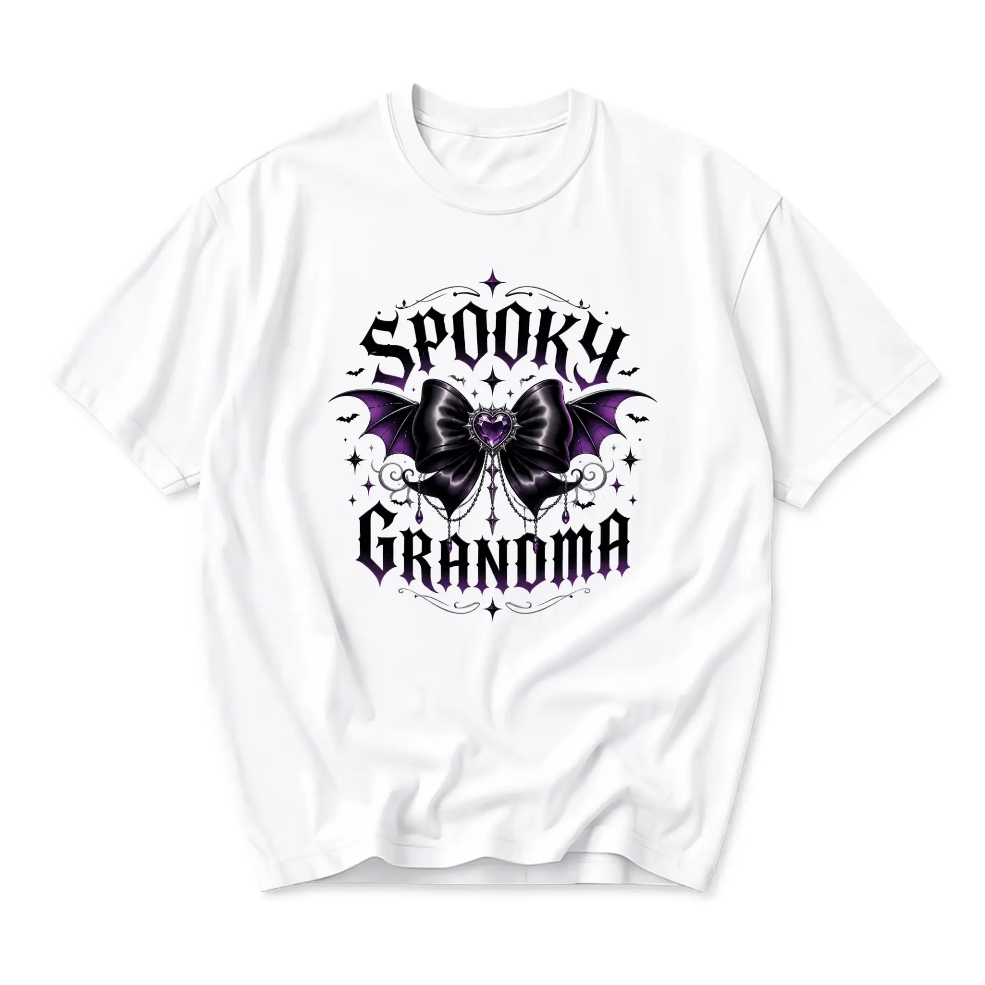 Graphic Tee Spooky Grandma Halloween Shirt Gothic Bow Bat Wings Unisex Crew Neck Casual Cotton Blend Apparel