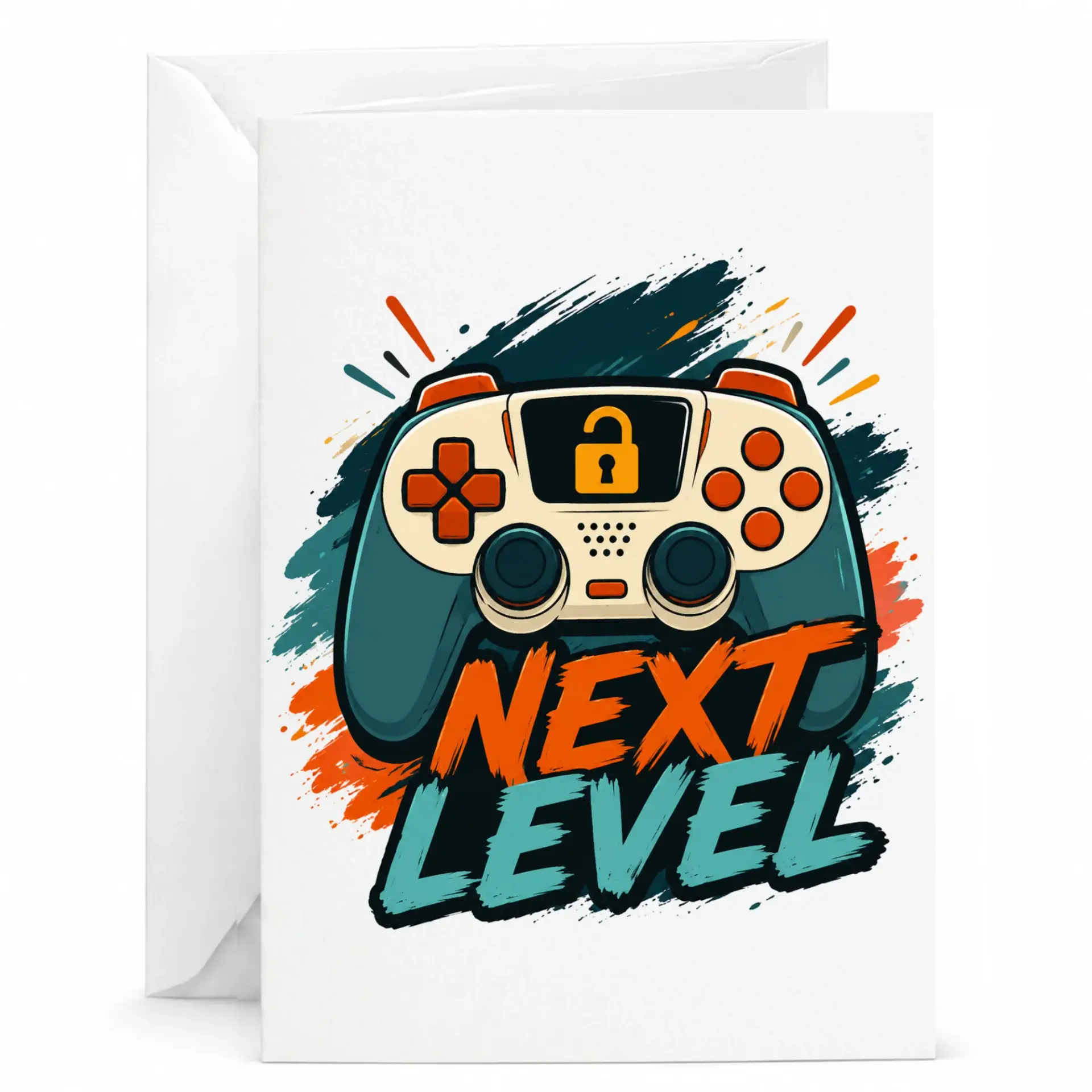 Funny Gaming Greeting Card Next Level Achievement Controller Design for Gamers 5x7 Folded Note Card with Envelope