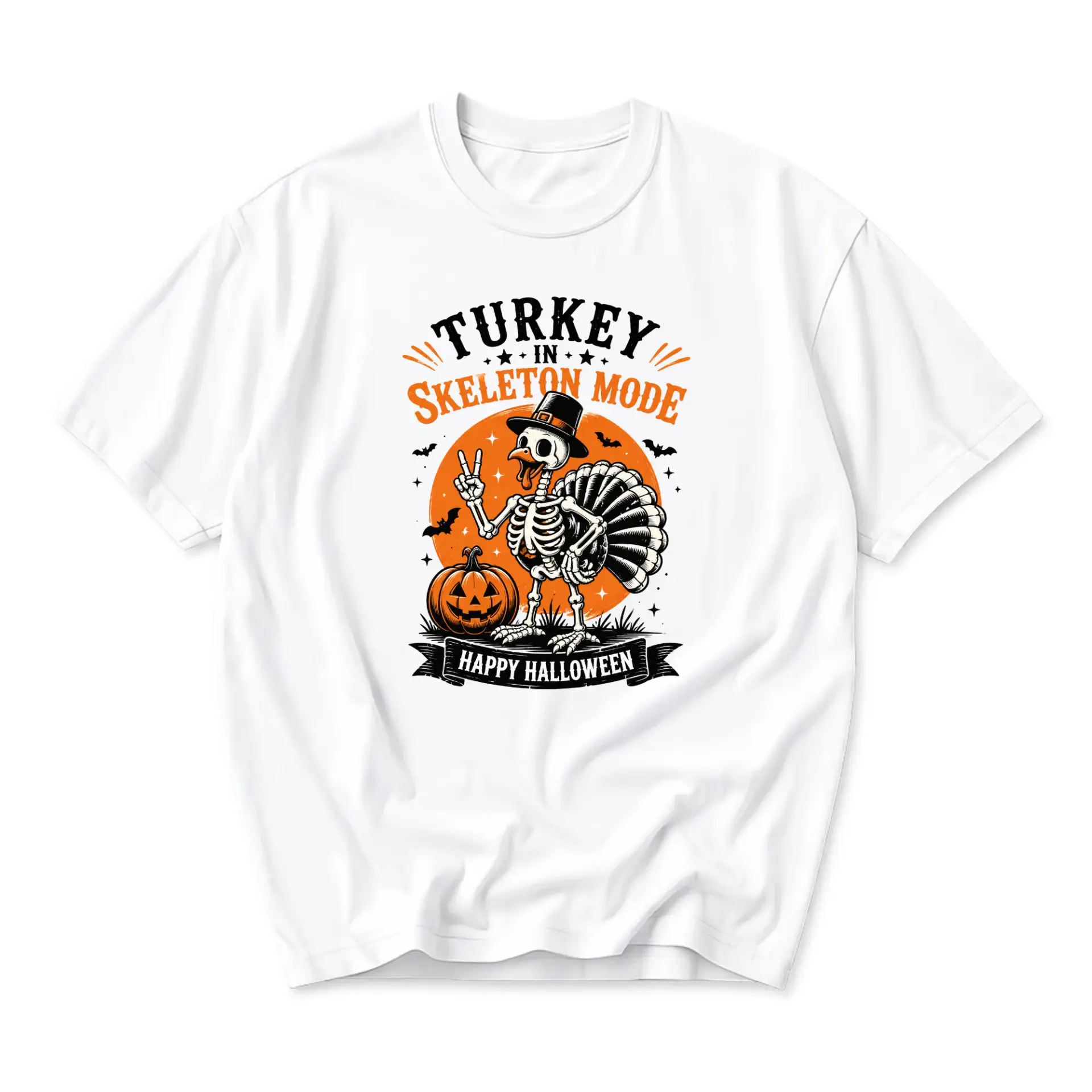 Funny Shirt Turkey in Skeleton Mode Graphic Tee Unisex Casual Apparel for Autumn Seasonal Holiday Celebrations
