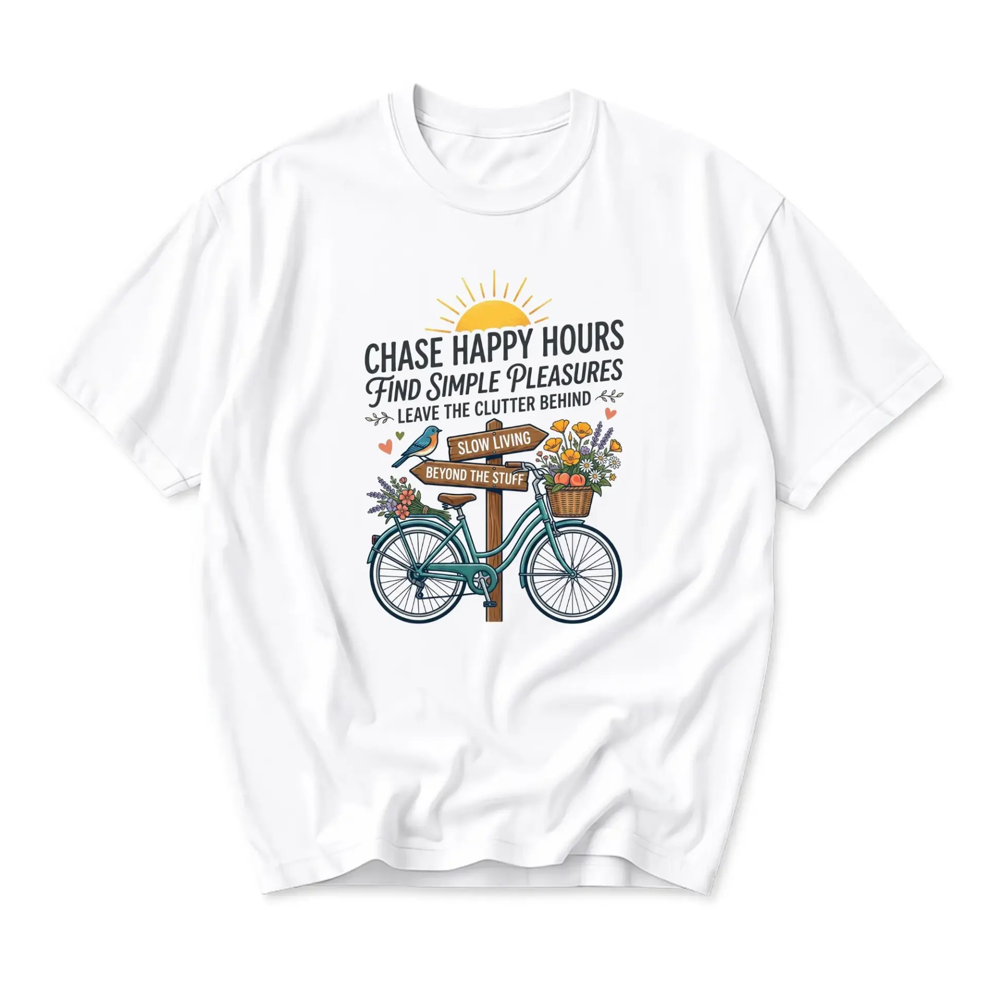 Graphic Tee Slow Living Aesthetic Shirt Unisex Crew Neck Top Casual Inspirational Quotes Short Sleeve Cotton Apparel