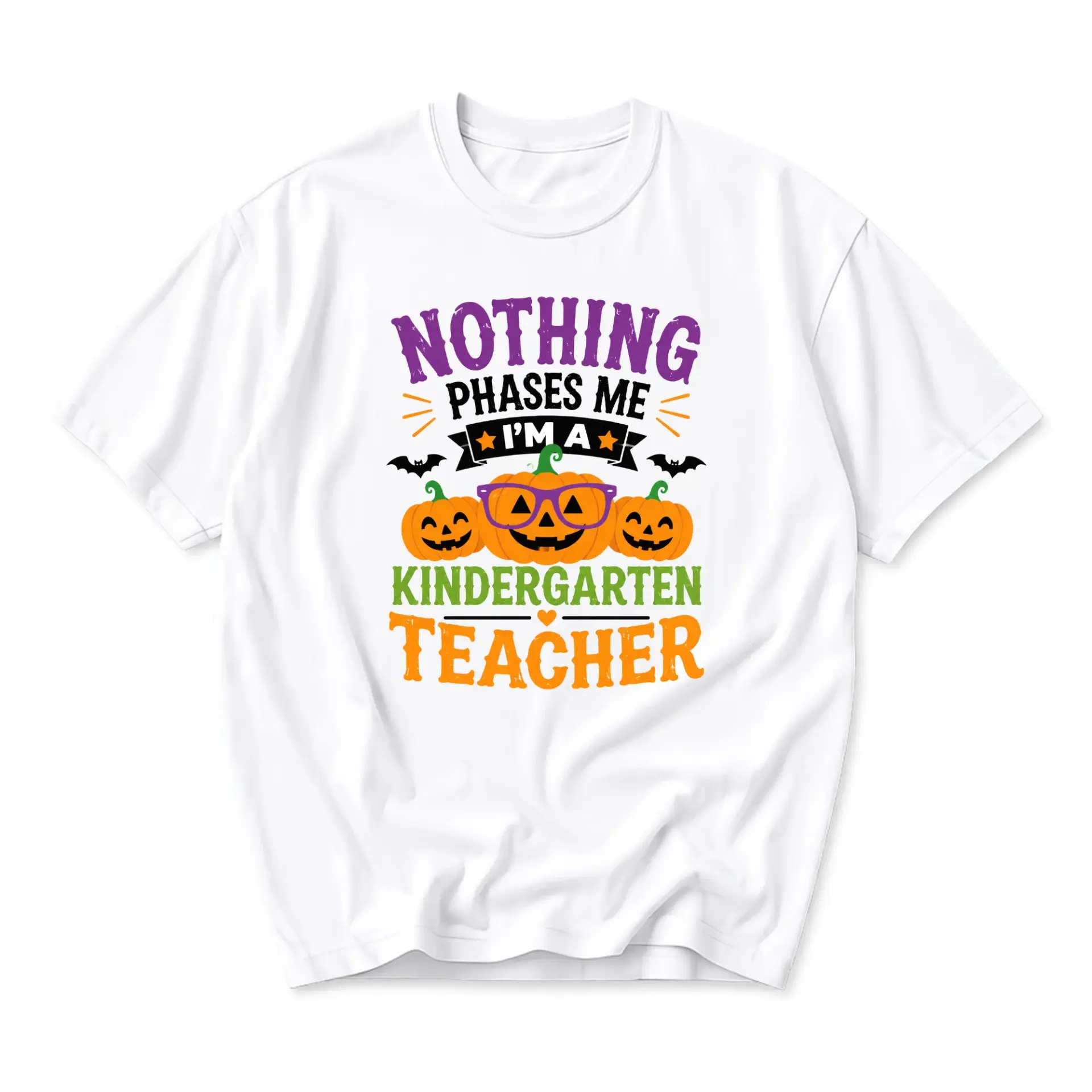 Funny Shirt Kindergarten Teacher Halloween Graphic Tee Unisex Crew Neck Casual Cotton Blend Apparel for Holiday Events