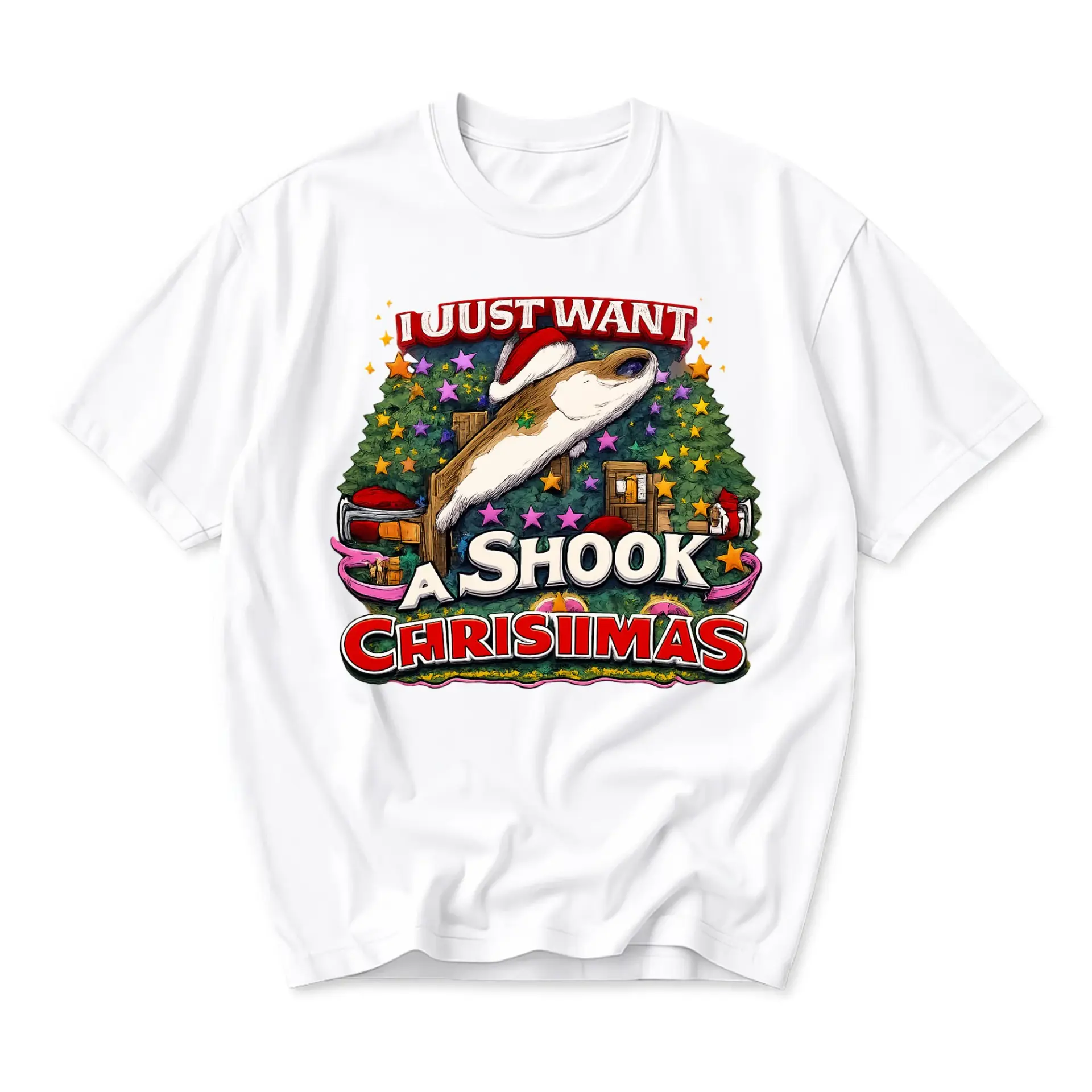 Funny Shirt I Just Want a Shook Christmas Graphic Tee Unisex Holiday Casual