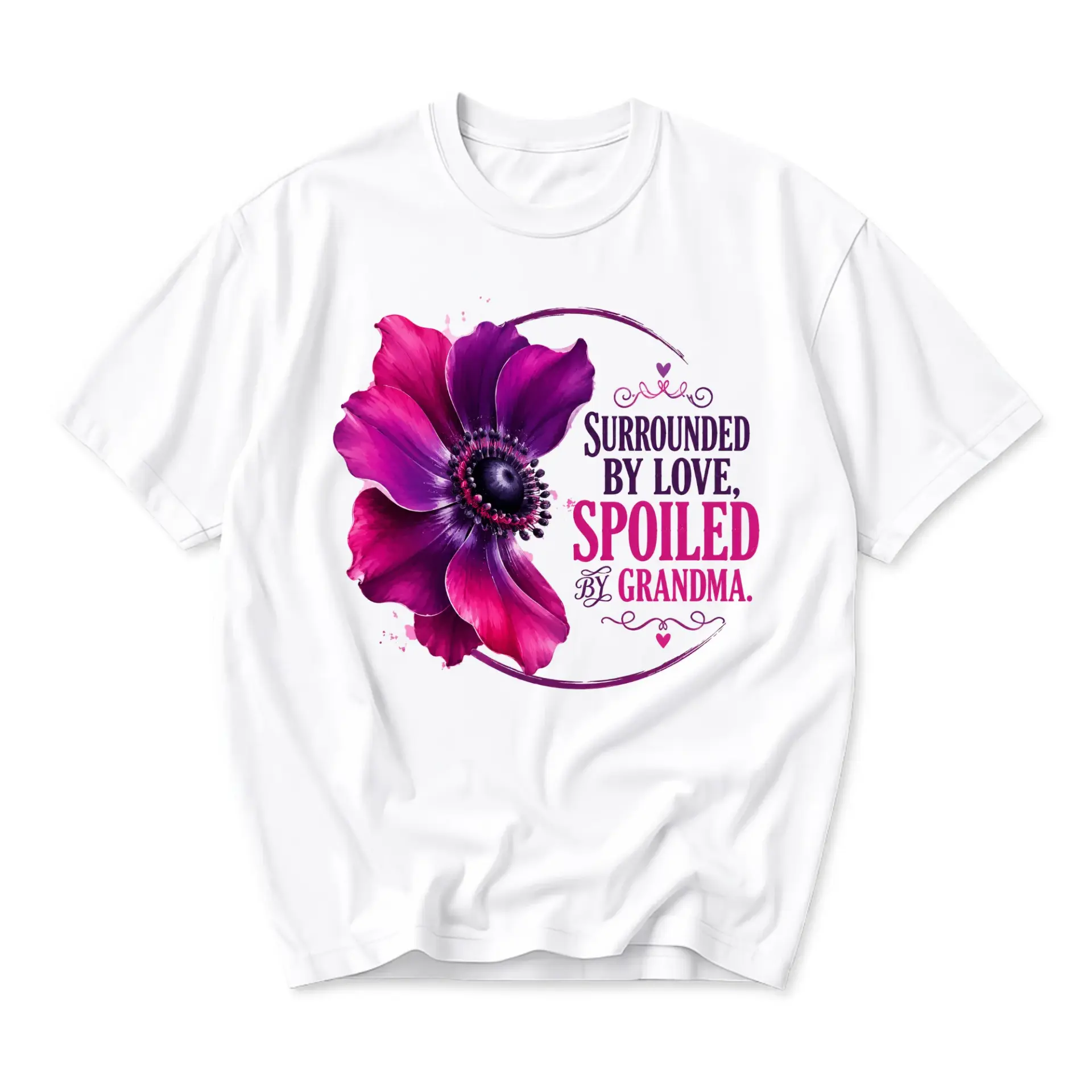 Graphic Tee Unisex Crew Neck Shirt Surrounded by Love Spoiled by Grandma Floral Design White Casual Cotton Top