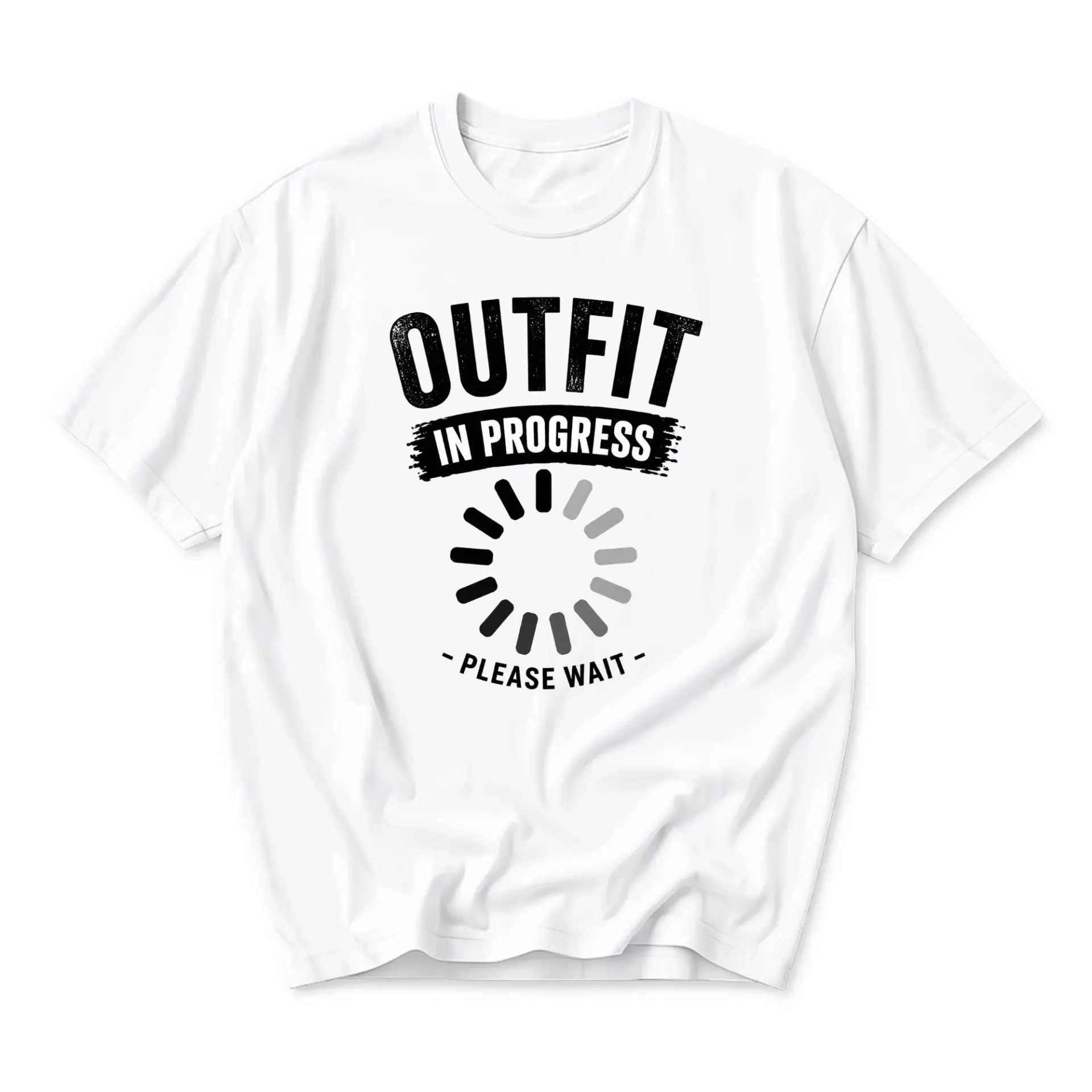 Funny Shirt Outfit in Progress Loading Icon Graphic Tee Casual Unisex Crew Neck Top Soft Cotton Everyday Apparel