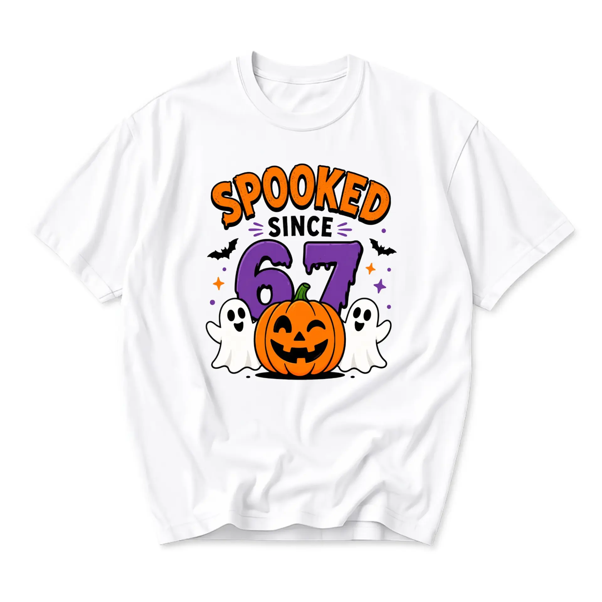 Funny Shirt Spooked Since 67 Unisex Graphic Printed T-Shirt Birthday Halloween Seasonal Apparel Gift Idea