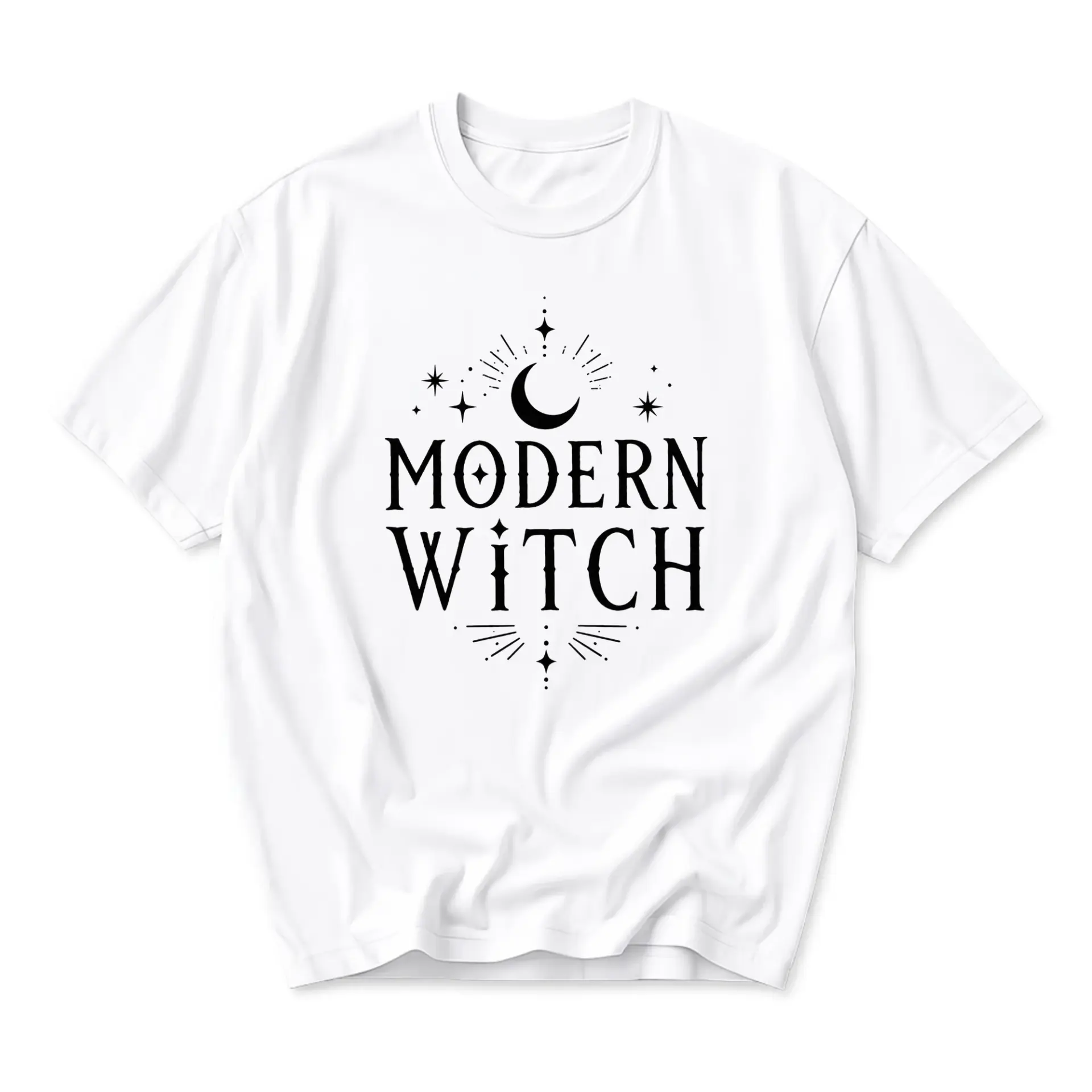 Modern Witch Graphic Tee Celestial Moon Stars Unisex Casual Crew Neck T-Shirt for Everyday Style and Self Expression