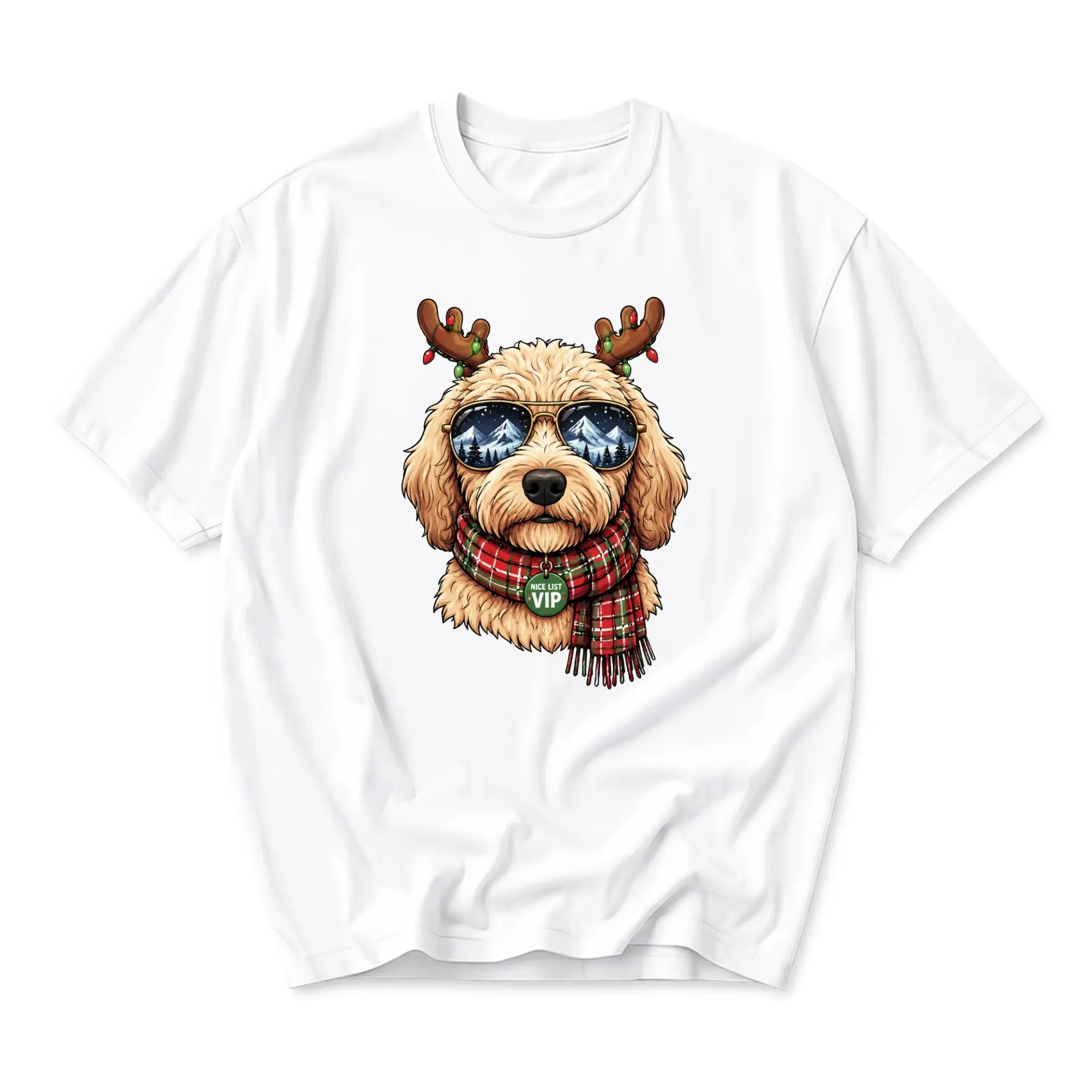 Graphic Tee Dog Christmas Holiday Shirt Featuring a Cute Doodle Wearing