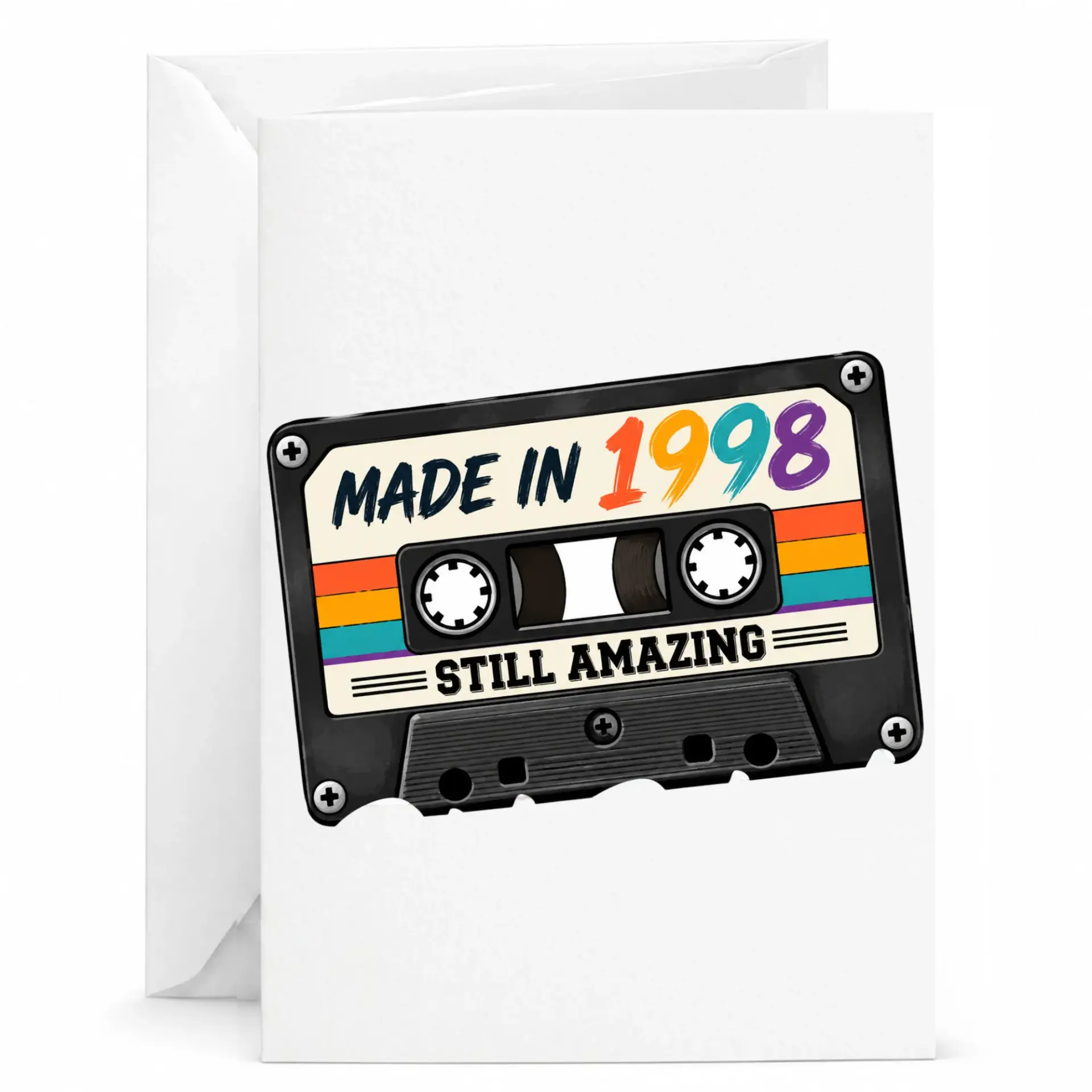 Birthday Greeting Card Made in 1998 Still Amazing Retro Cassette Tape Design for Vintage Music Lovers 5x7 Folded Note