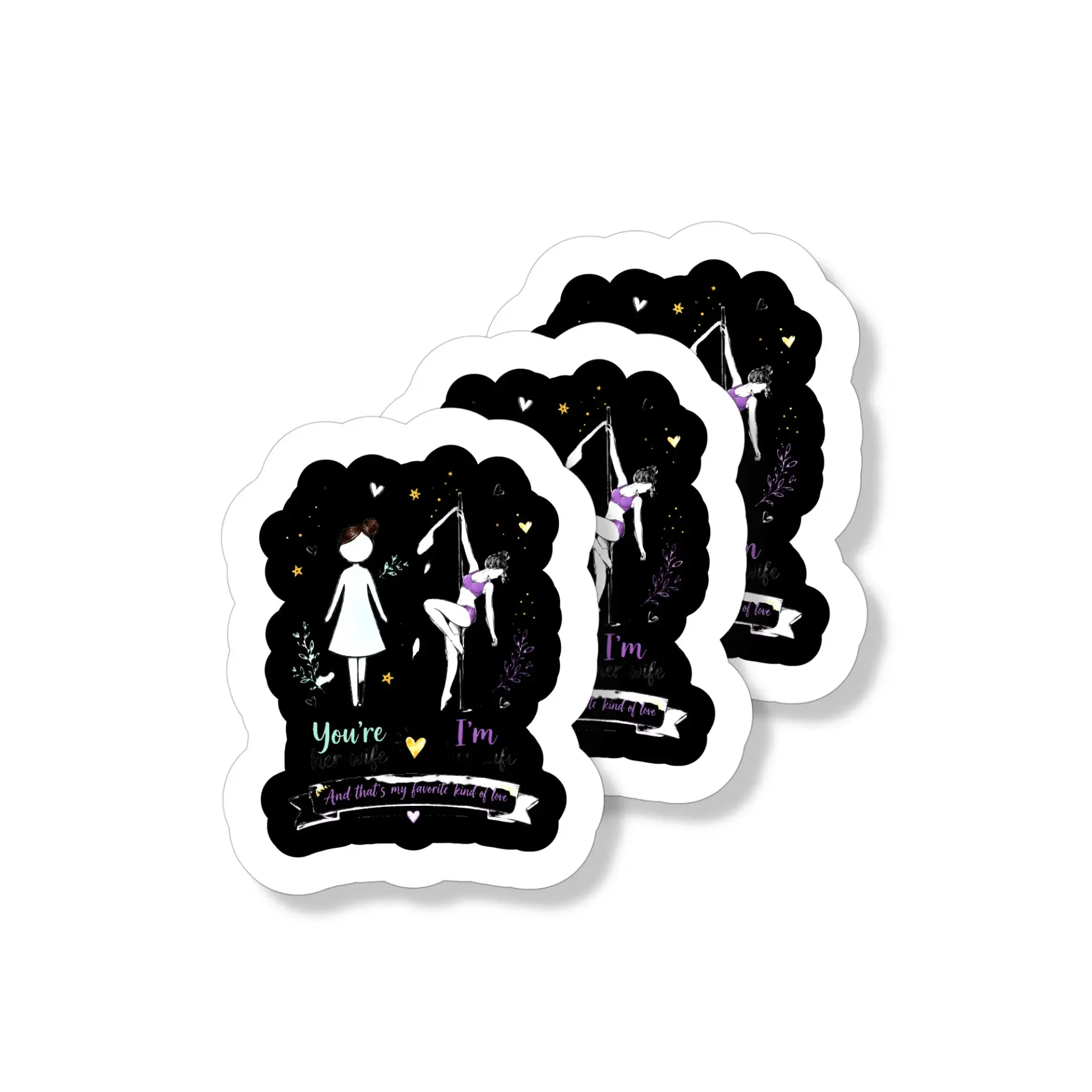 Vinyl Sticker Pack 3 Piece Set Featuring Pole Dancer and Romantic Quote Illustration for Personal Expression