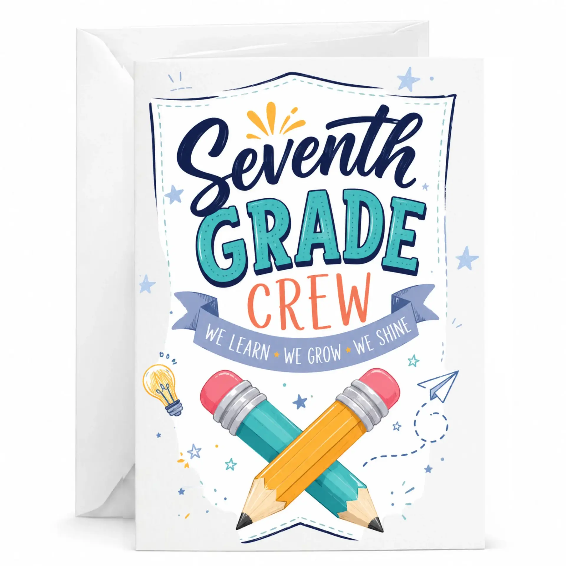 Greeting Card Seventh Crew Educational for Academic Achievement and Encouragement with Envelope