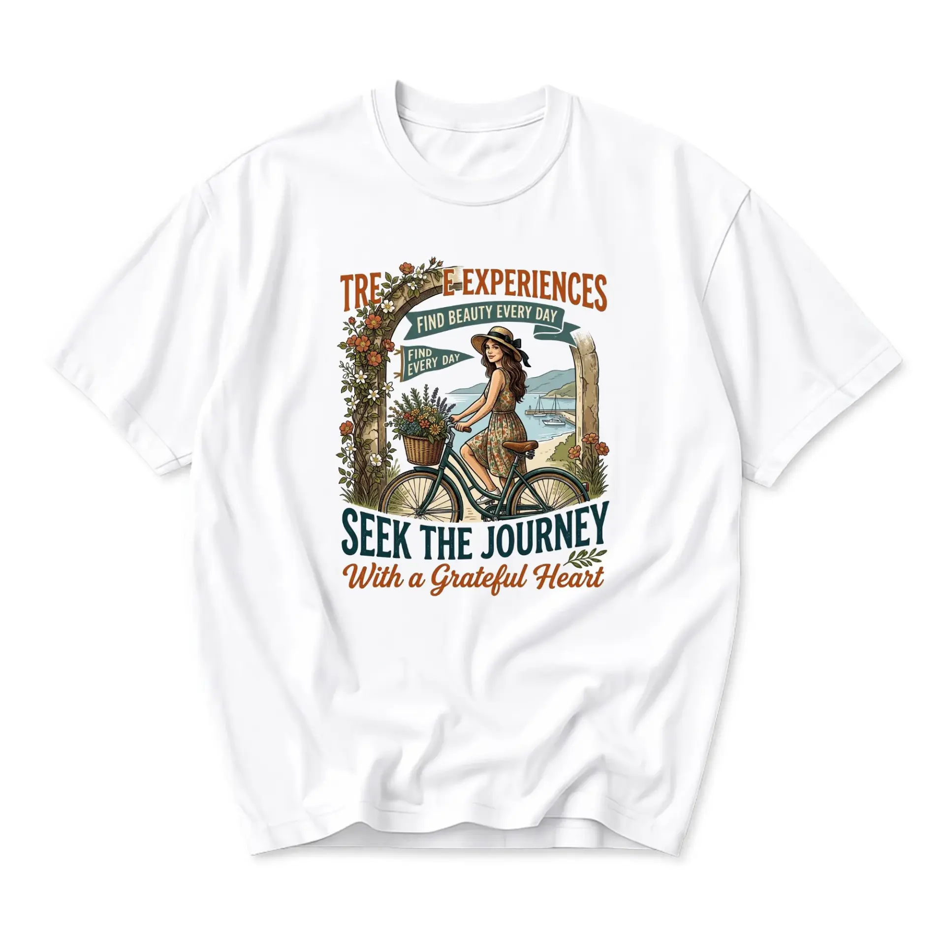 Graphic Tee Unisex Crew Neck Short Sleeve Shirt Nature Inspired Coastal Bike Ride Design Cotton Blend Casual Top