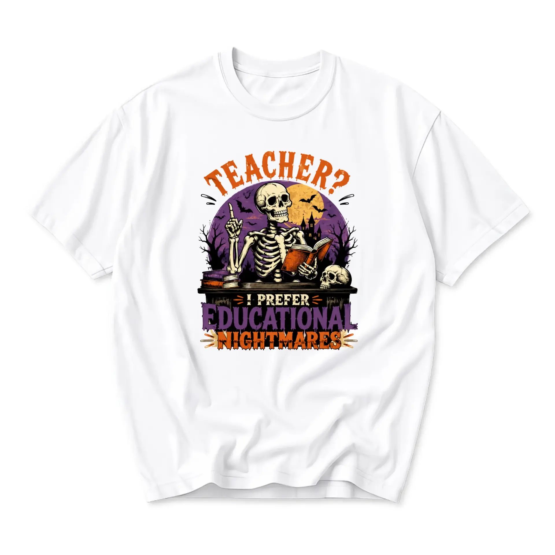 Graphic Tee Unisex Crew Neck Short Sleeve Shirt with Skeleton Educational Nightmares Print for Everyday Casual Wear