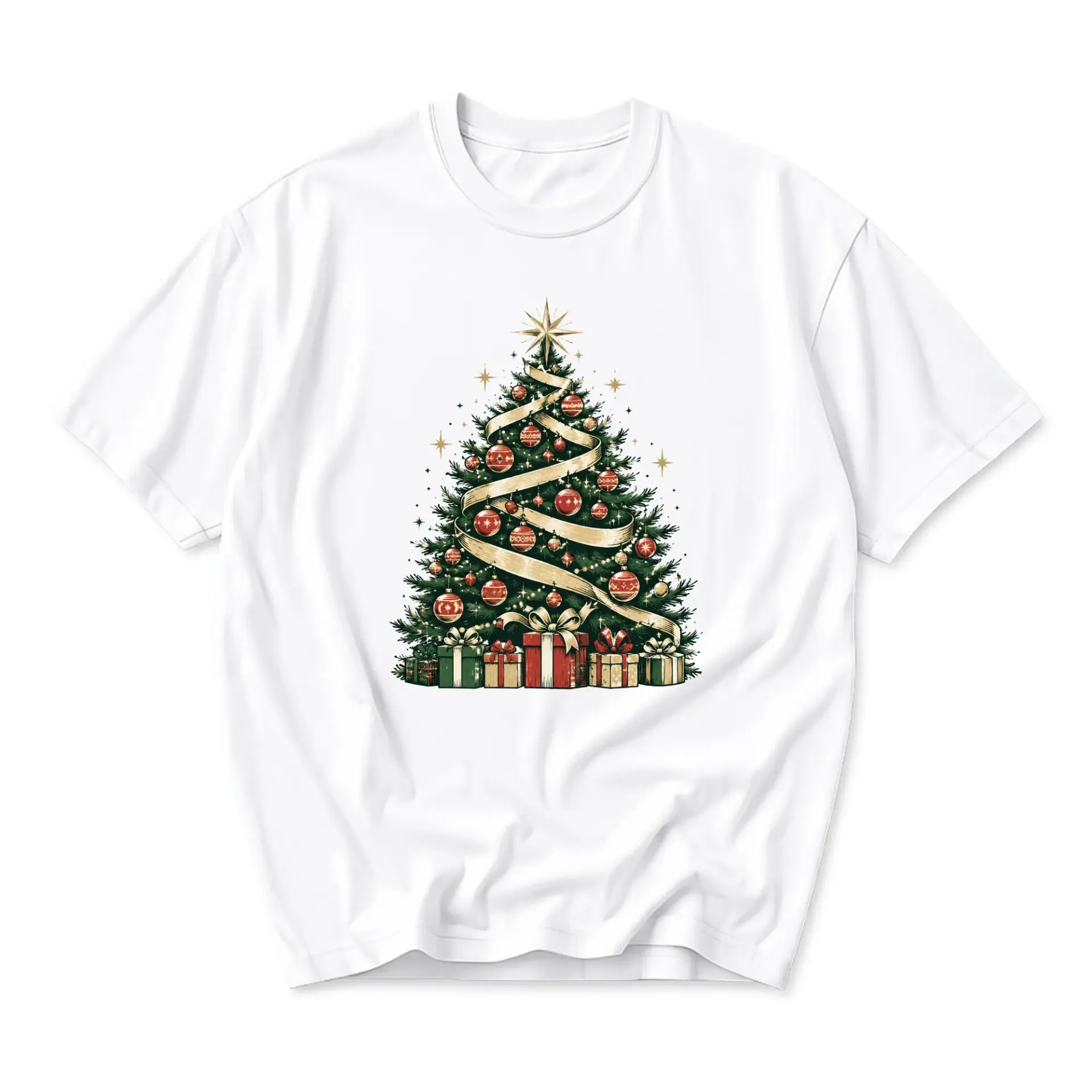 Graphic Tee Unisex Christmas Tree Ornament Print Short Sleeve Casual Crew