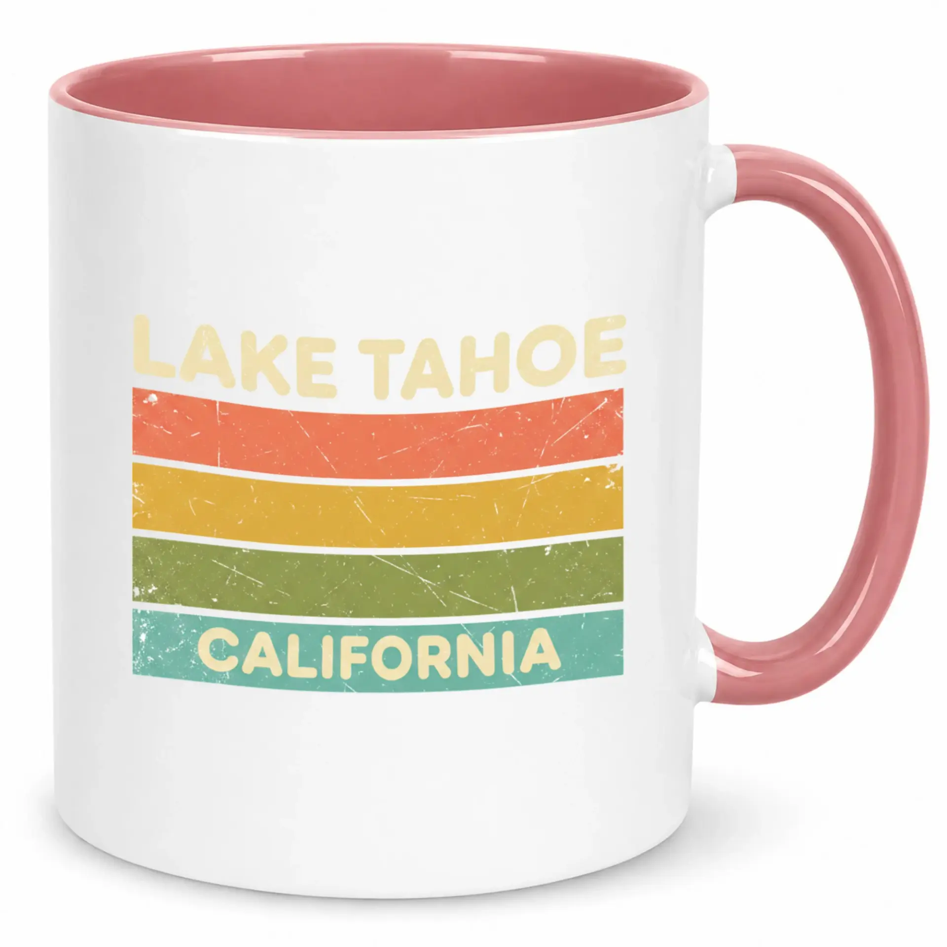Coffee Mug Lake Tahoe California Vintage Stripe Design Ceramic Cup for Hot Beverages Travel Souvenir Gift Home Office Kitchen Drinkware