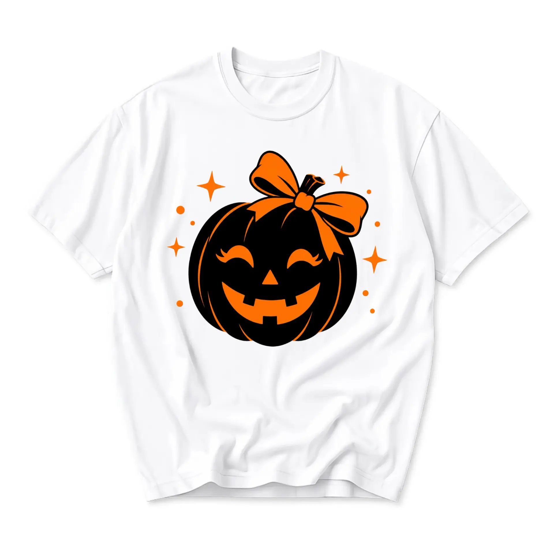 Graphic Tee Pumpkin with Bow Illustration Unisex Crew Neck Short Sleeve Casual Cotton Blend Fall Apparel Top