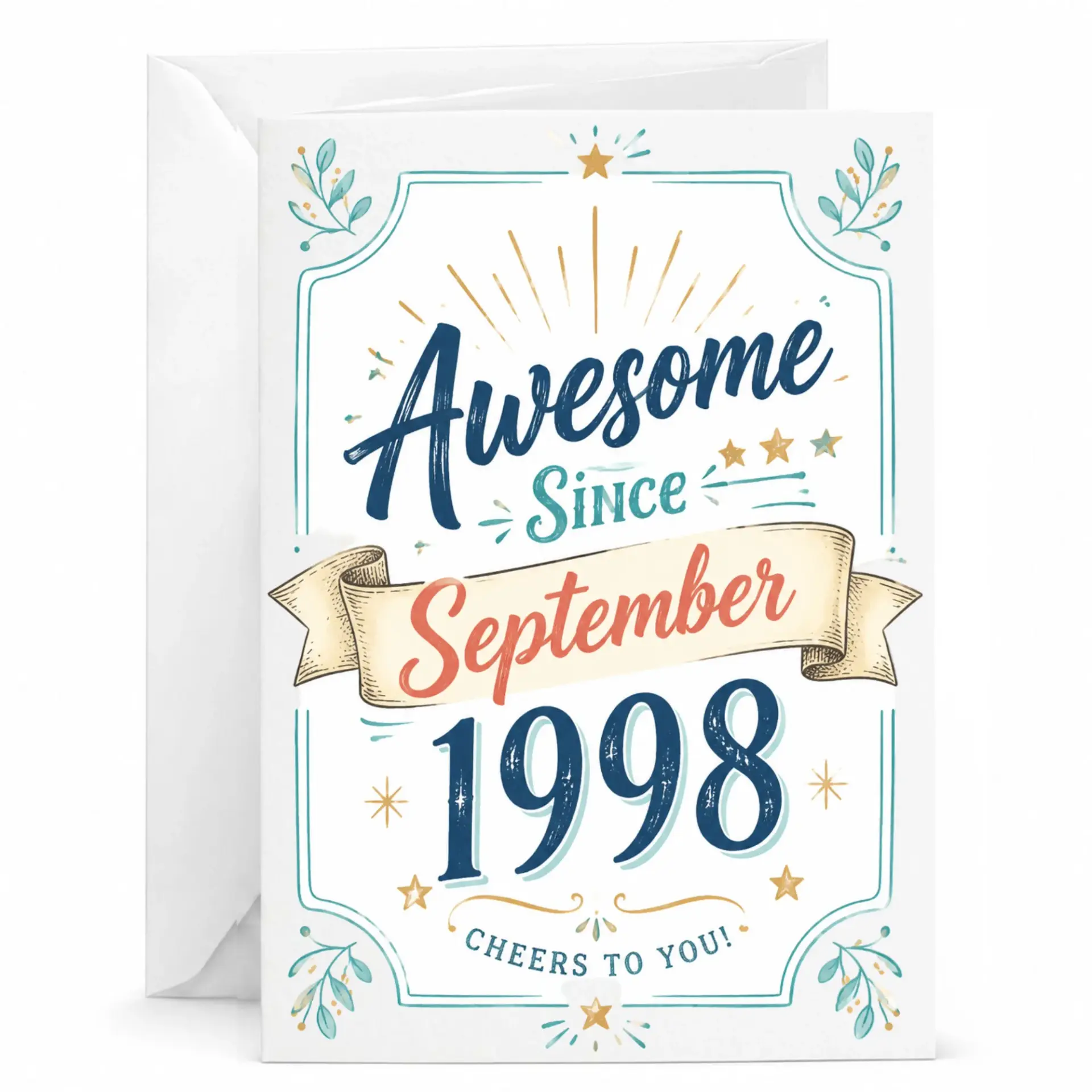 Birthday Card Awesome Since September 1998 Vintage Style Greeting Card for Special Milestone Birthday Celebration
